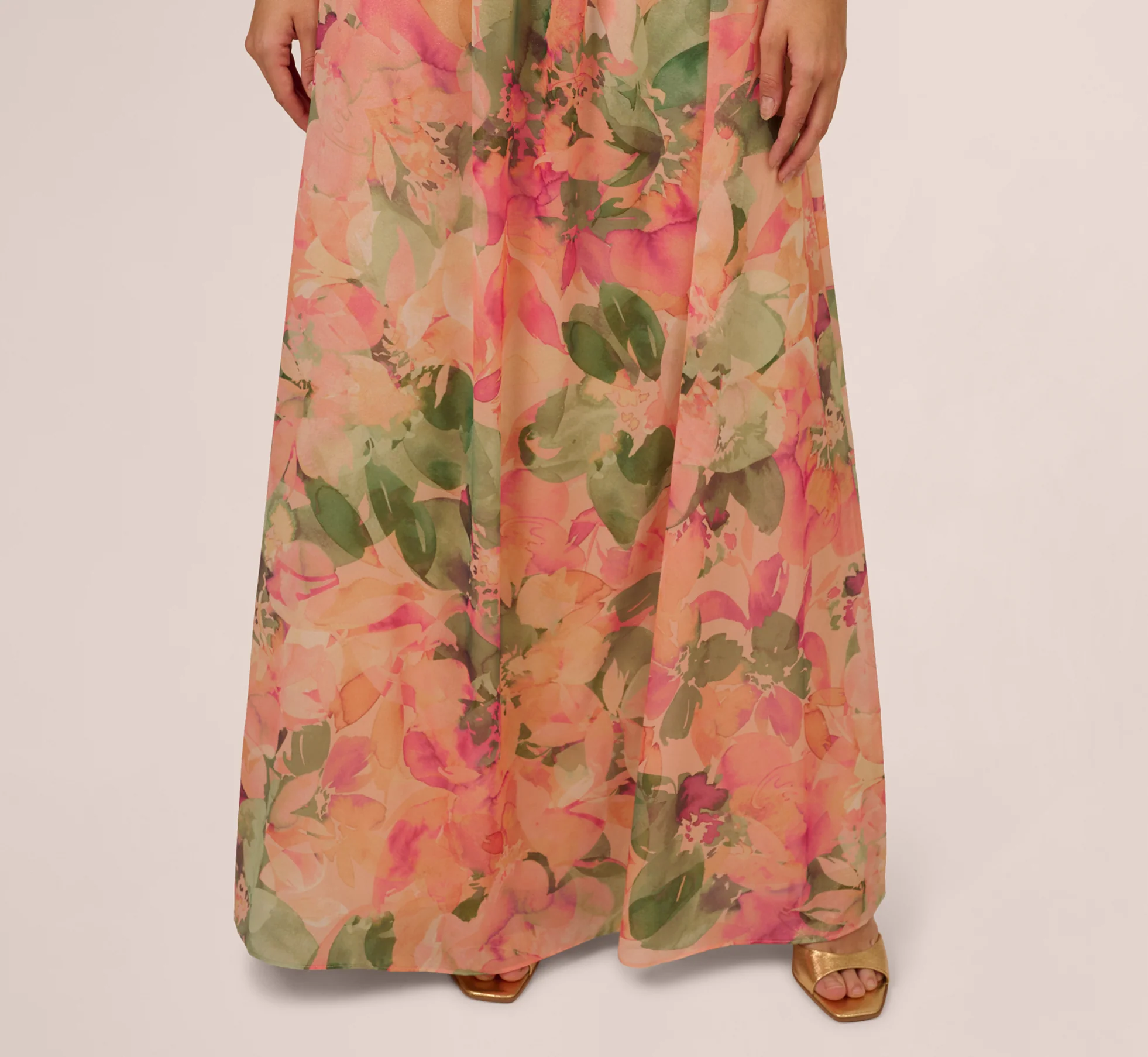 Printed Front Twist Gown In Blush Multi - Image 5