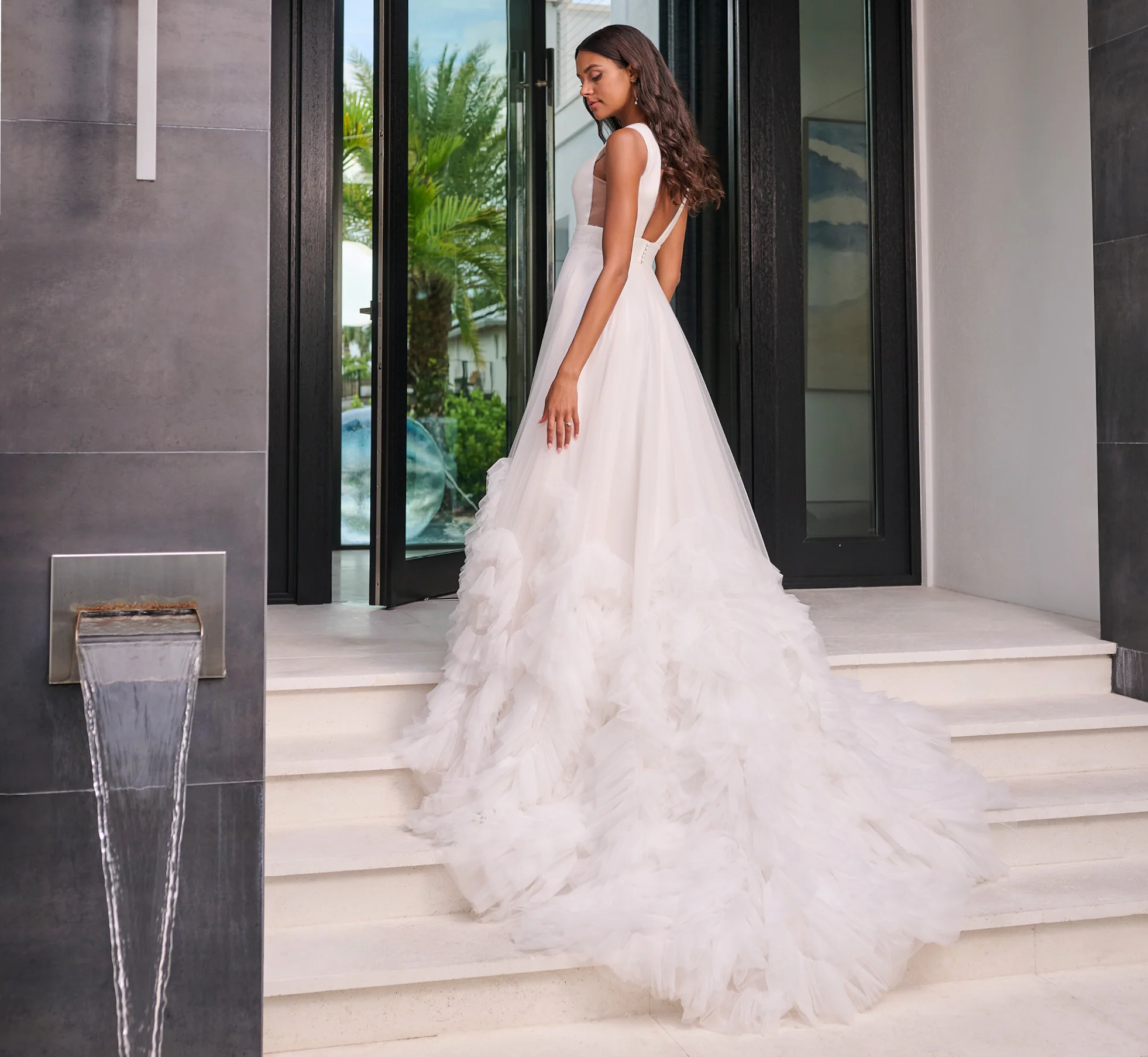 Ruffled Tulle A-Line in Ivory Blush Nude - Image 2