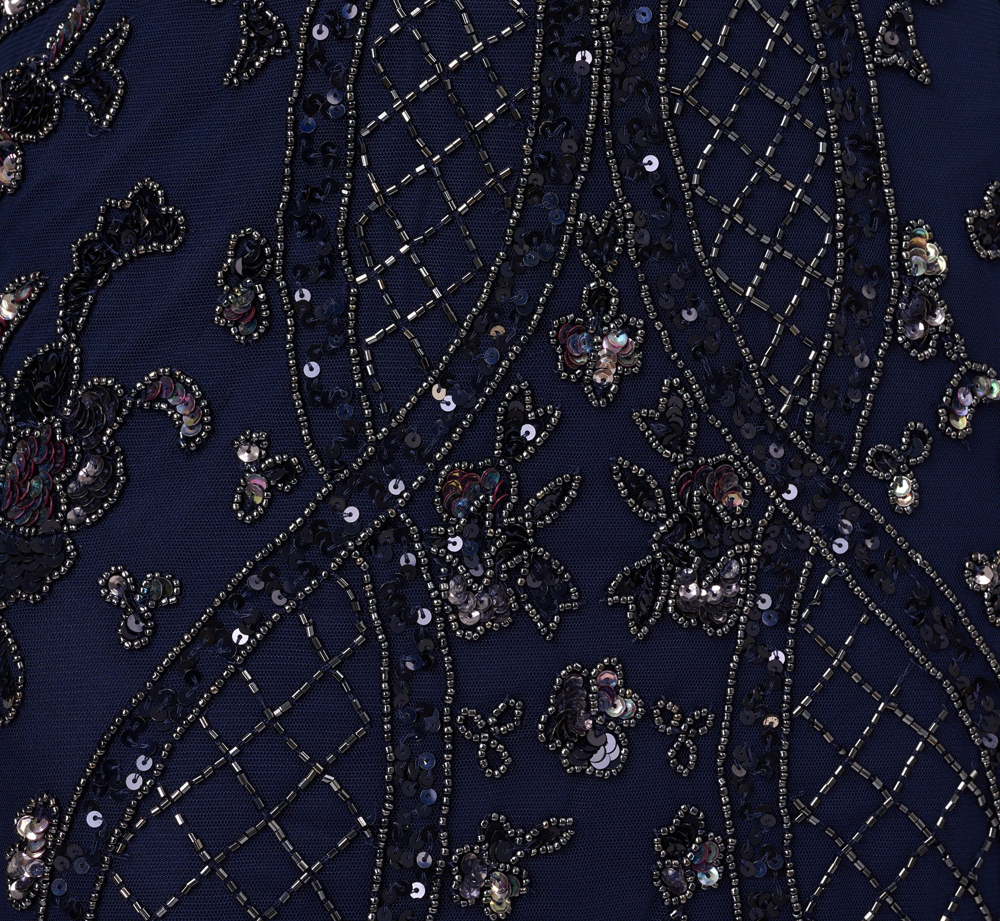 Sequin Beaded Gown With Sheer Cape Sleeves In Light Navy - Image 6
