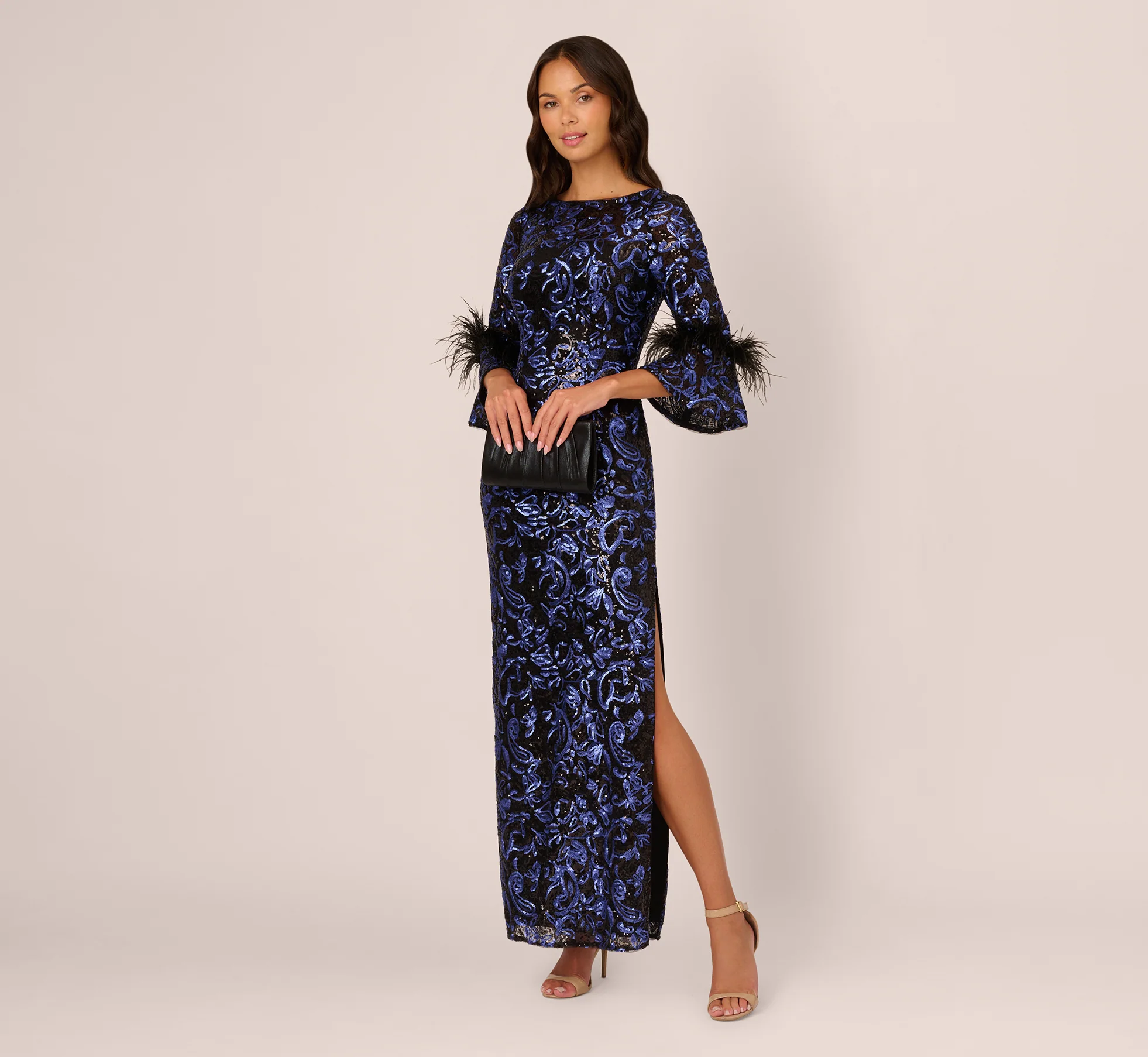 Sequin Embroidered Gown In Black Blue - Image 2