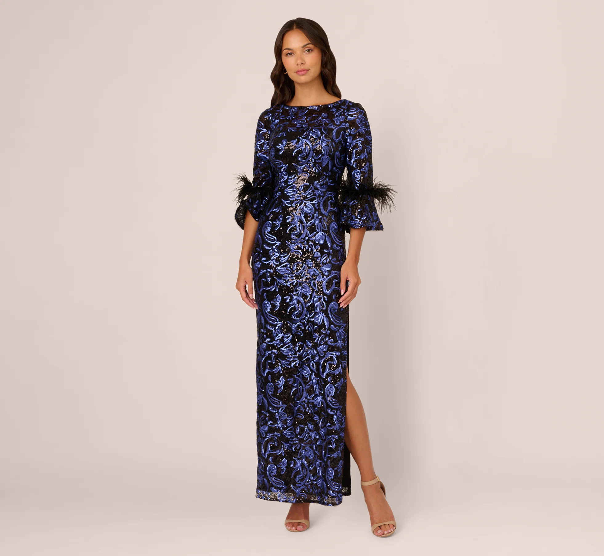 Sequin Embroidered Gown In Black Blue - Image 3