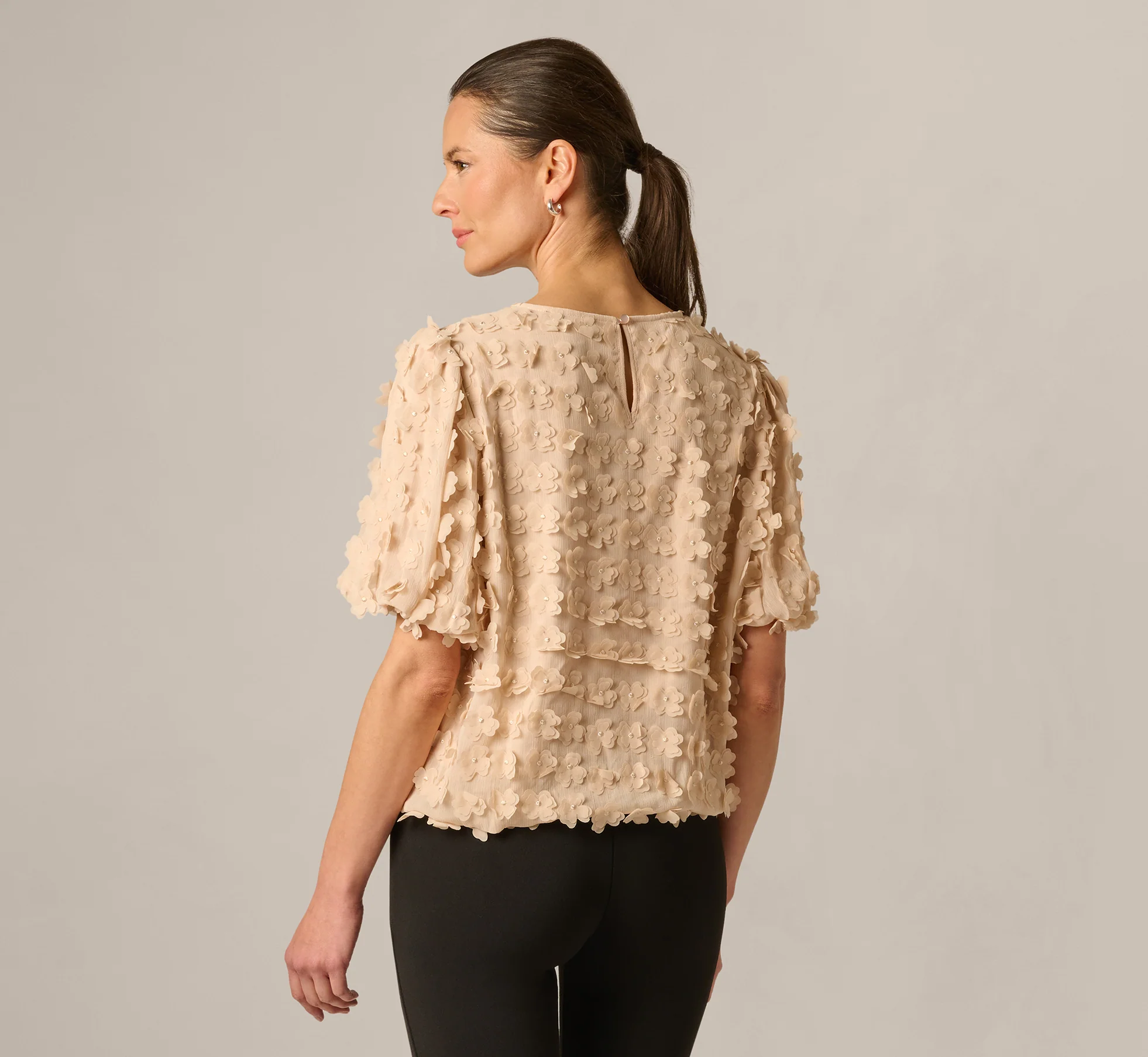 Short Sleeve 3D Flower Bubble Top In Champagne Blush - Image 6