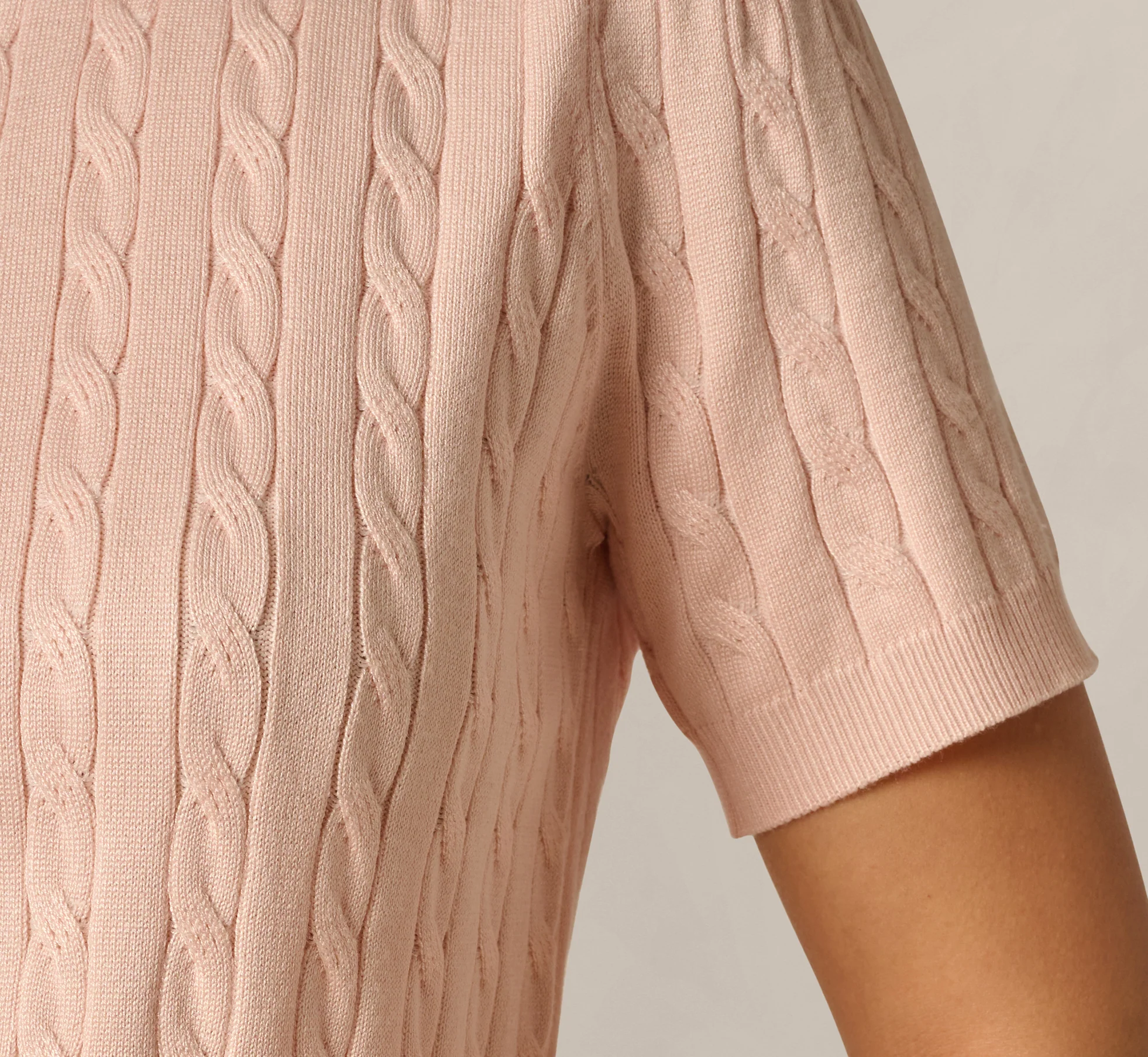 Short Sleeve Beaded Collar Pullover Sweater In Pink Whisper - Image 5