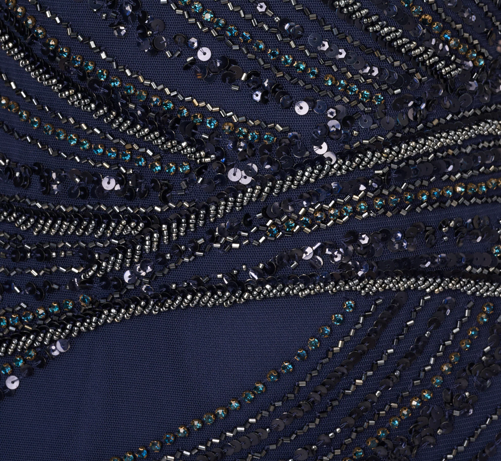 Short Sleeve Beaded Column Gown In Navy - Image 6