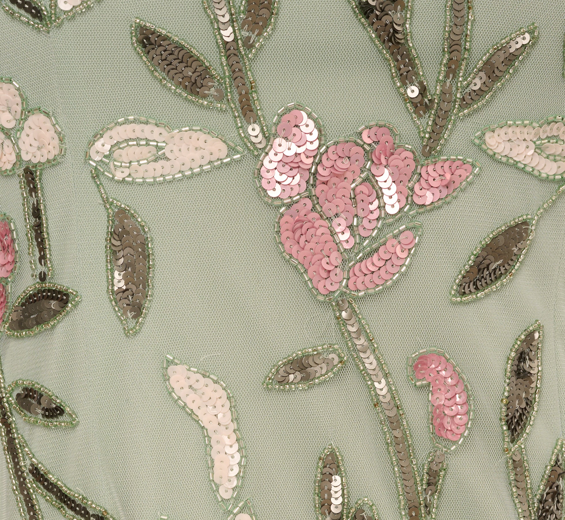 Short Sleeve Floral Beaded Square Neck Cocktail Dress In Icy Sage - Image 6