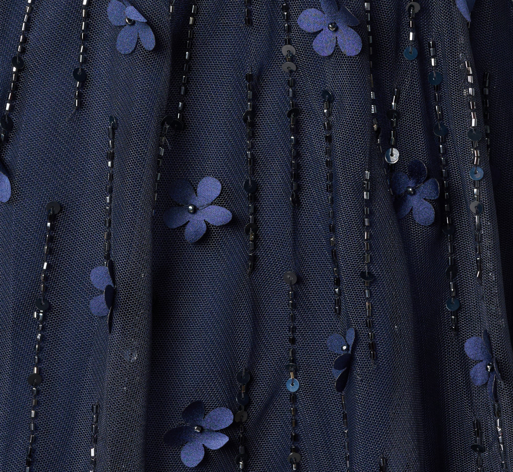 Short Sleeve Linear 3D Floral Beaded Gown In Navy - Image 6