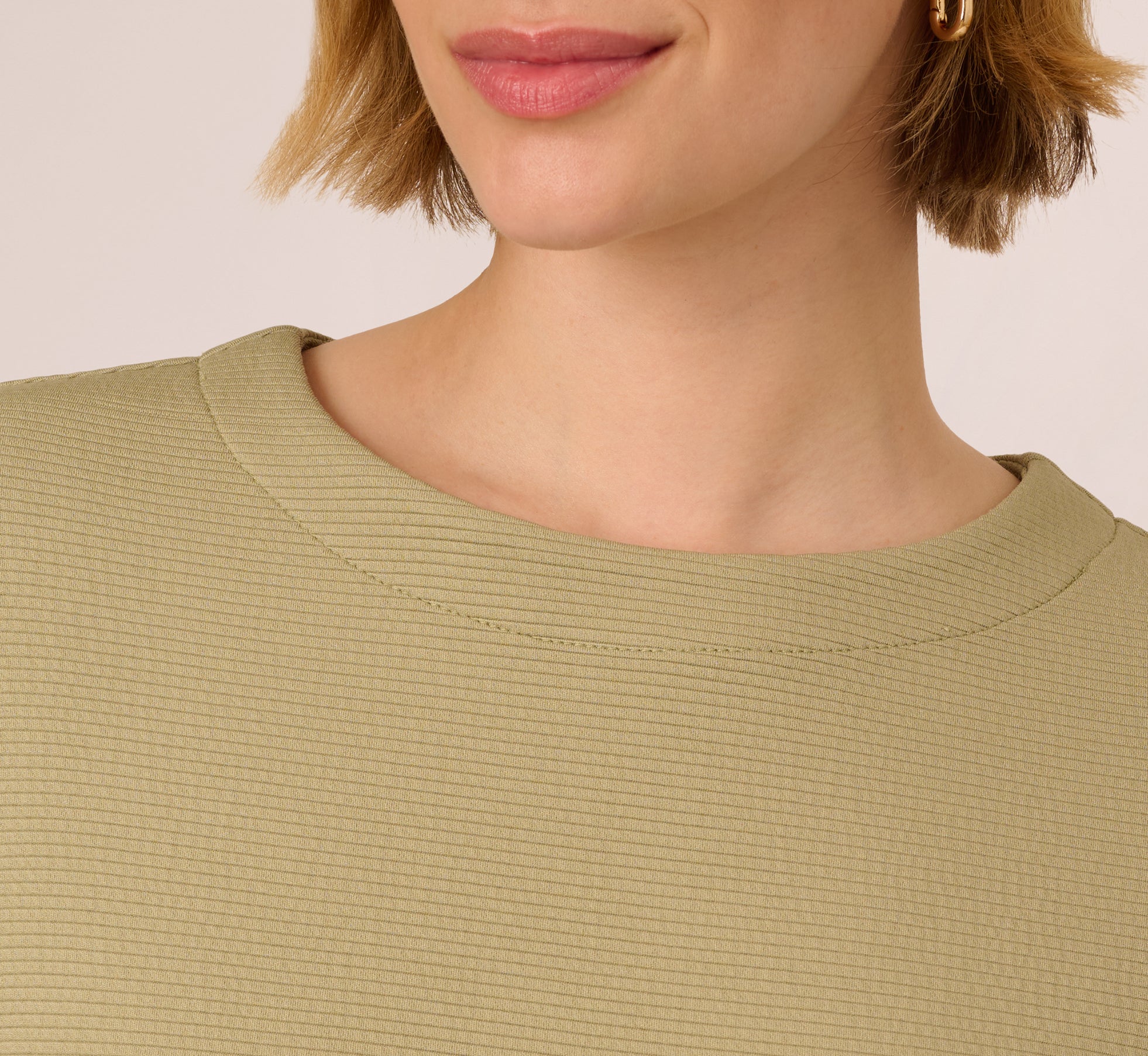Short Sleeve Rib Knit Back Button Top In Dusty Sage Green - Image 5