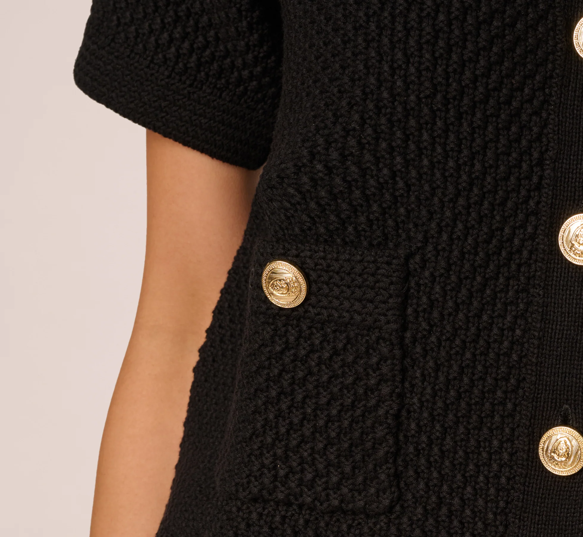 Short Sleeve Textured Cardigan Sweater In Black - Image 5