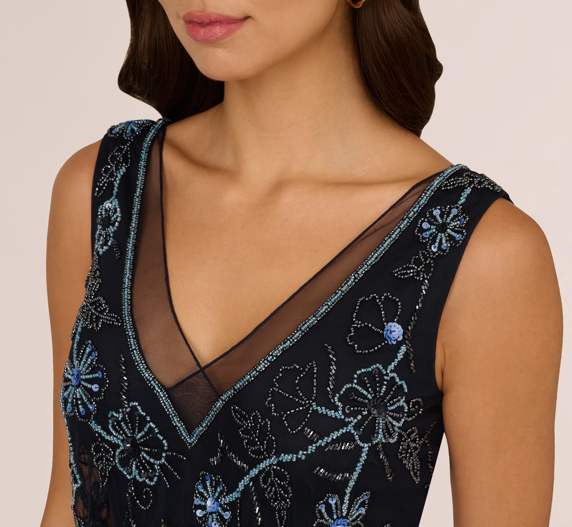 Sleeveless Beaded Blouson Midi Dress In Midnight Multi - Image 3