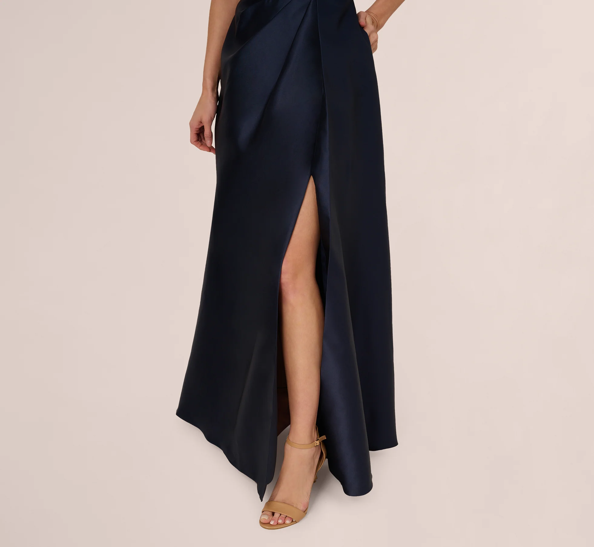 Sleeveless Beaded Mikado Fit And Flare Gown In Midnight - Image 5