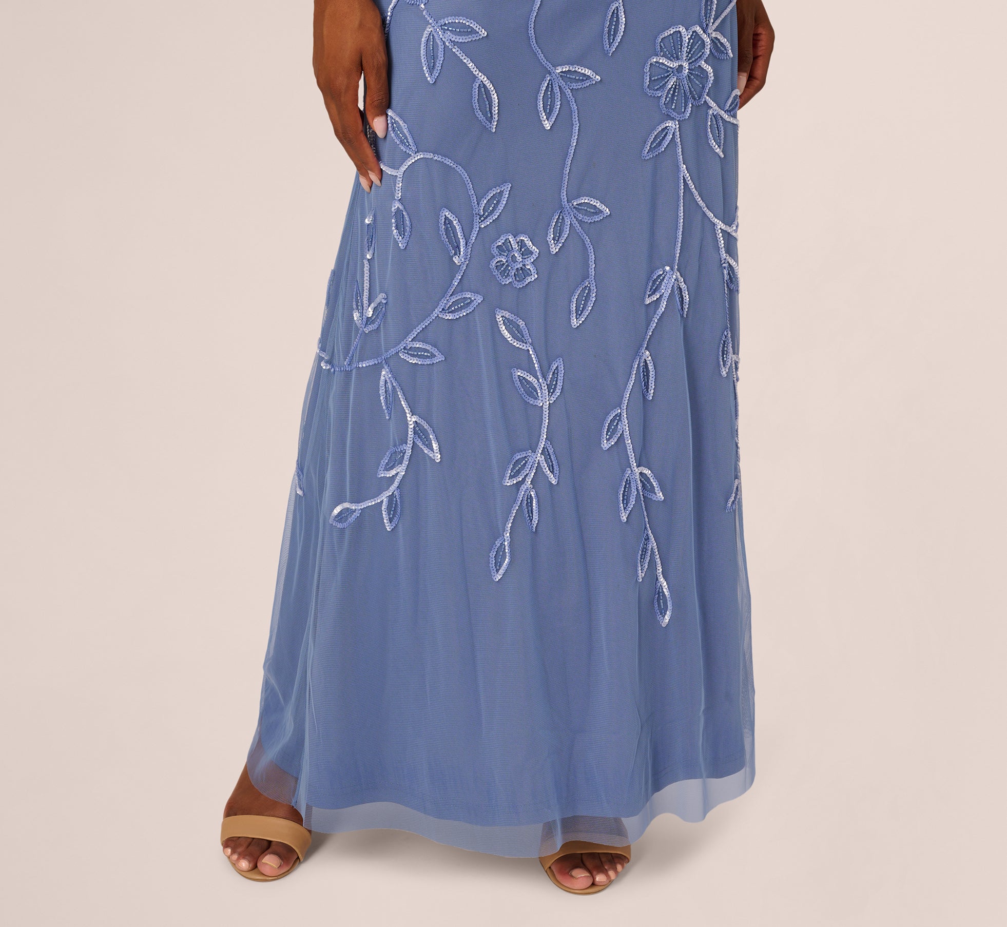 Sleeveless Blouson Mermaid Gown With Jasmine Beading In French Blue - Image 5
