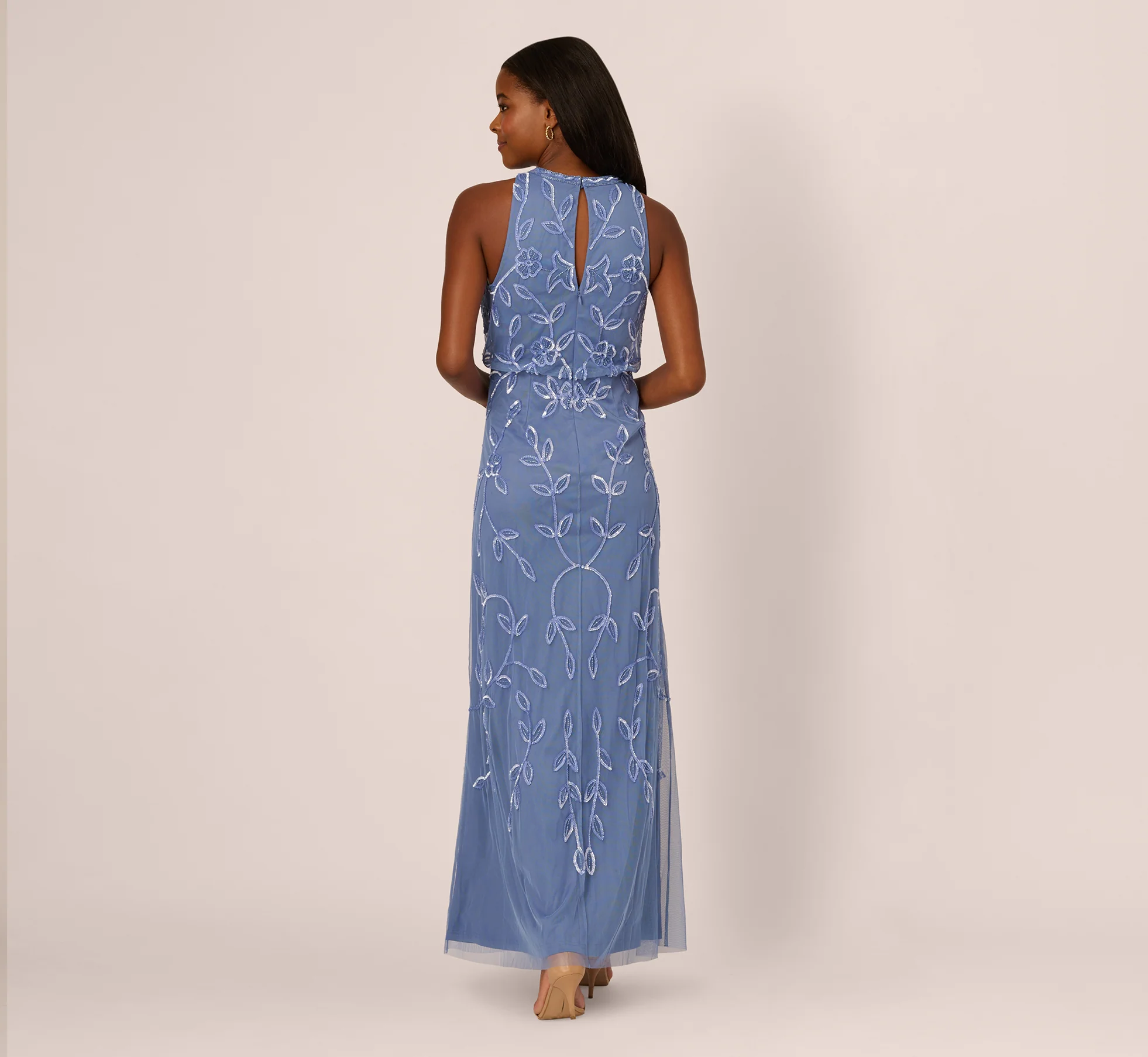 Sleeveless Blouson Mermaid Gown With Jasmine Beading In French Blue - Image 6