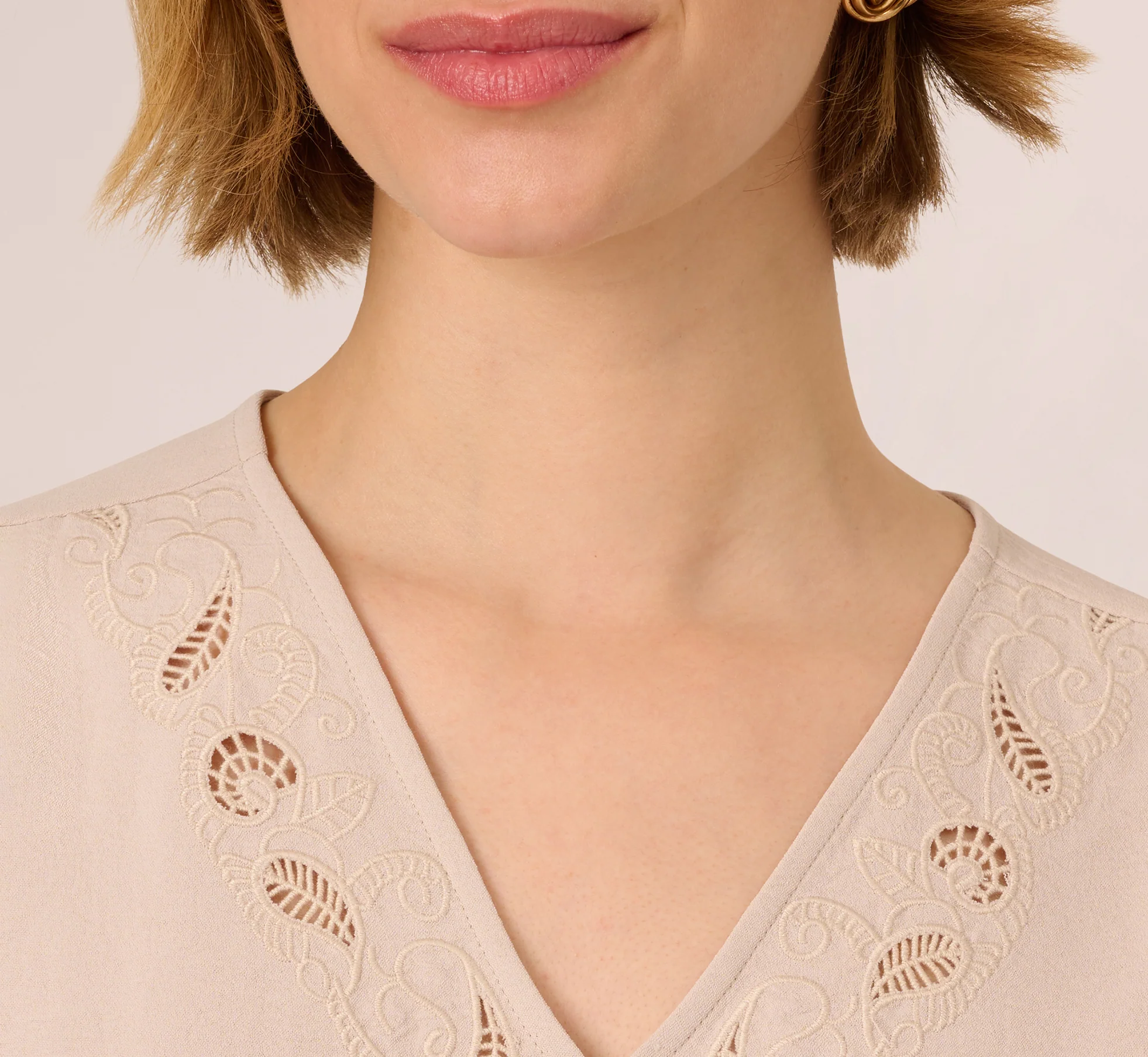Sleeveless Embroidered V Neck Top In Pebble - Image 4