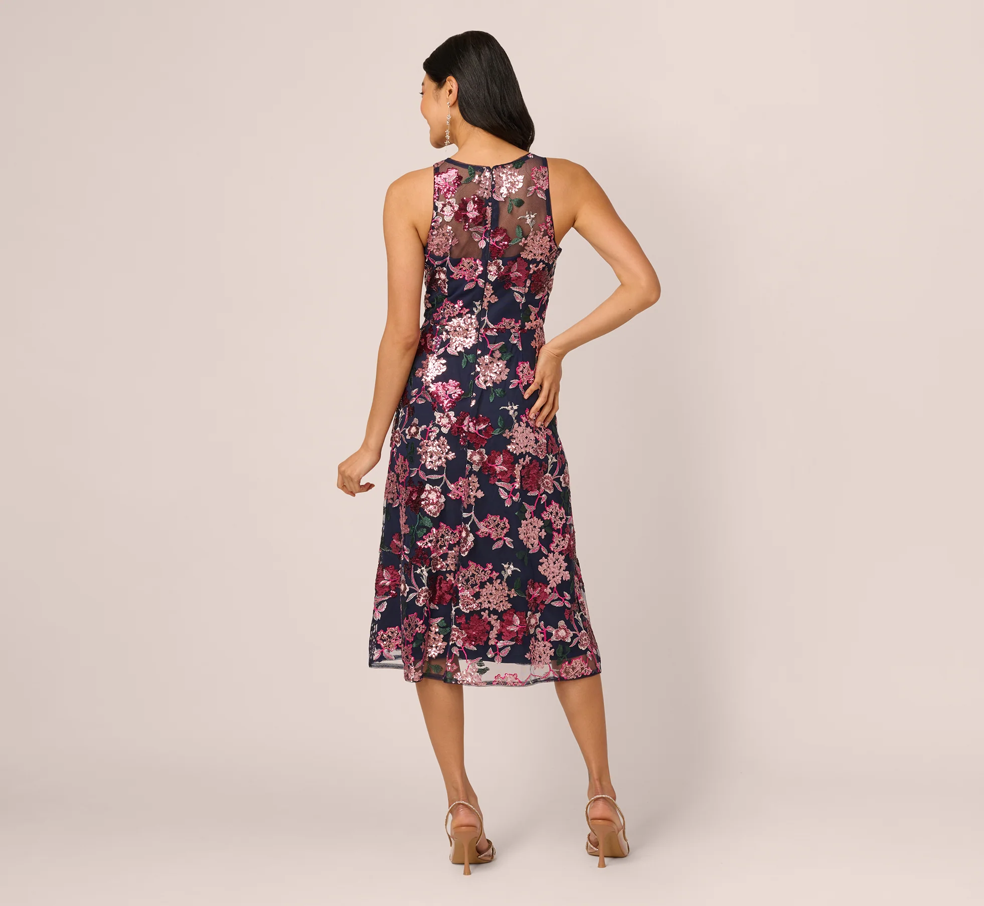 Sleeveless Illusion Sequin Midi Dress In Midnight Multi - Image 6