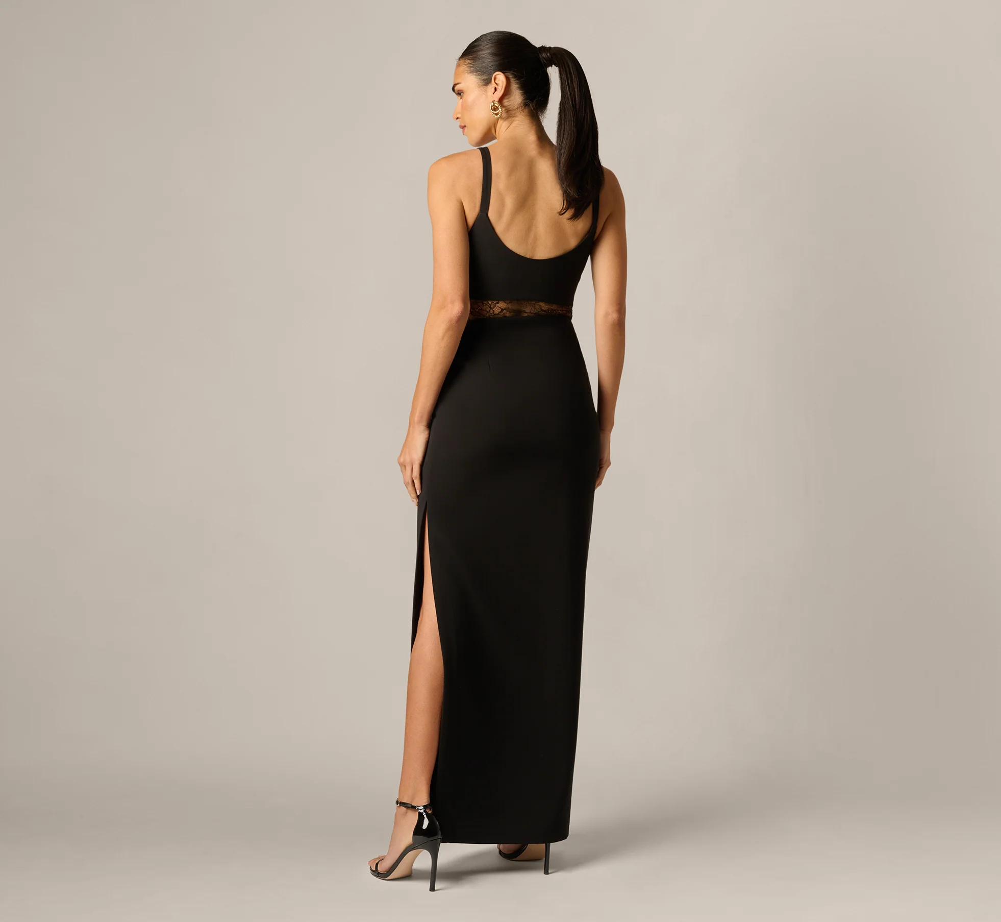 Sleeveless Lace Cutout Column Gown In Black - Image 5