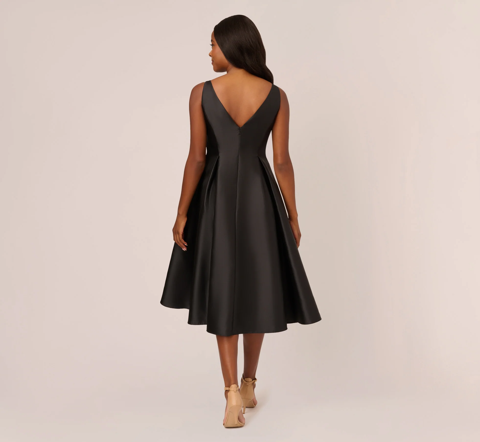 Sleeveless Mikado Fit And Flare Midi Dress With V-Back In Black - Image 6