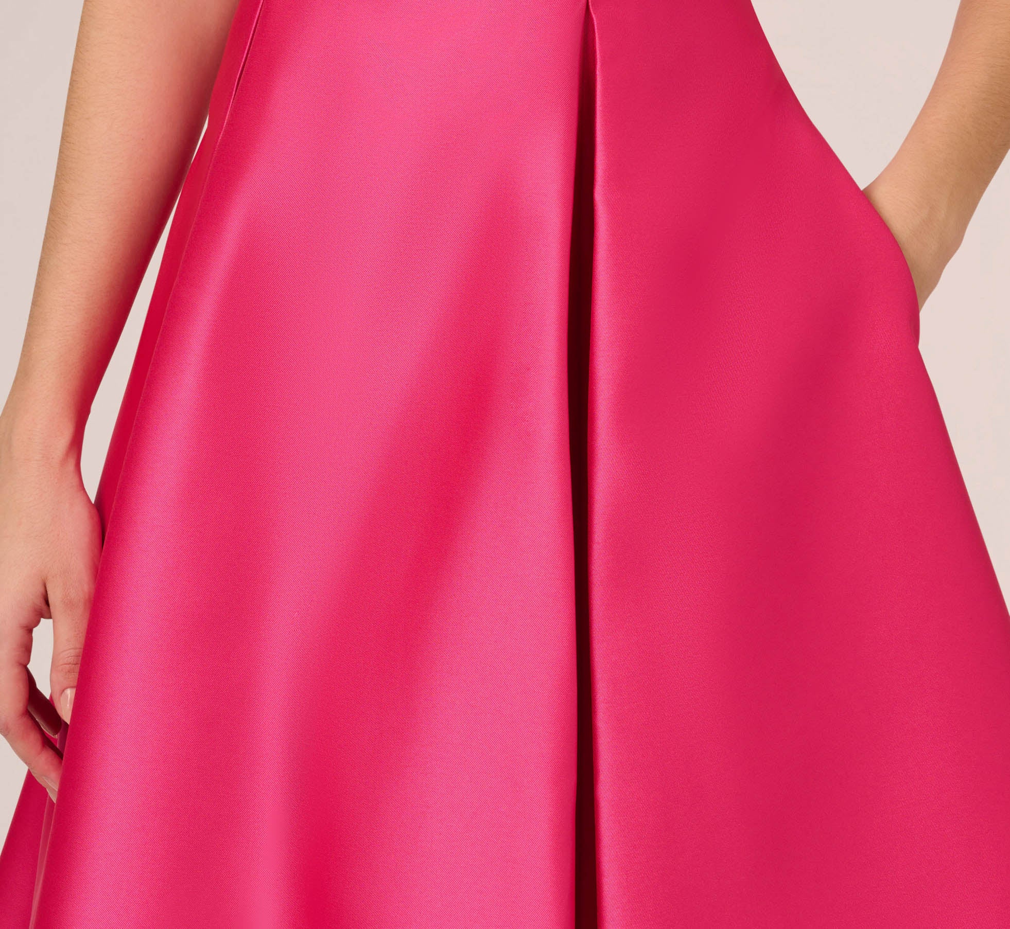 Sleeveless Mikado Fit And Flare Midi Dress With V-Back In Electric Pink - Image 3