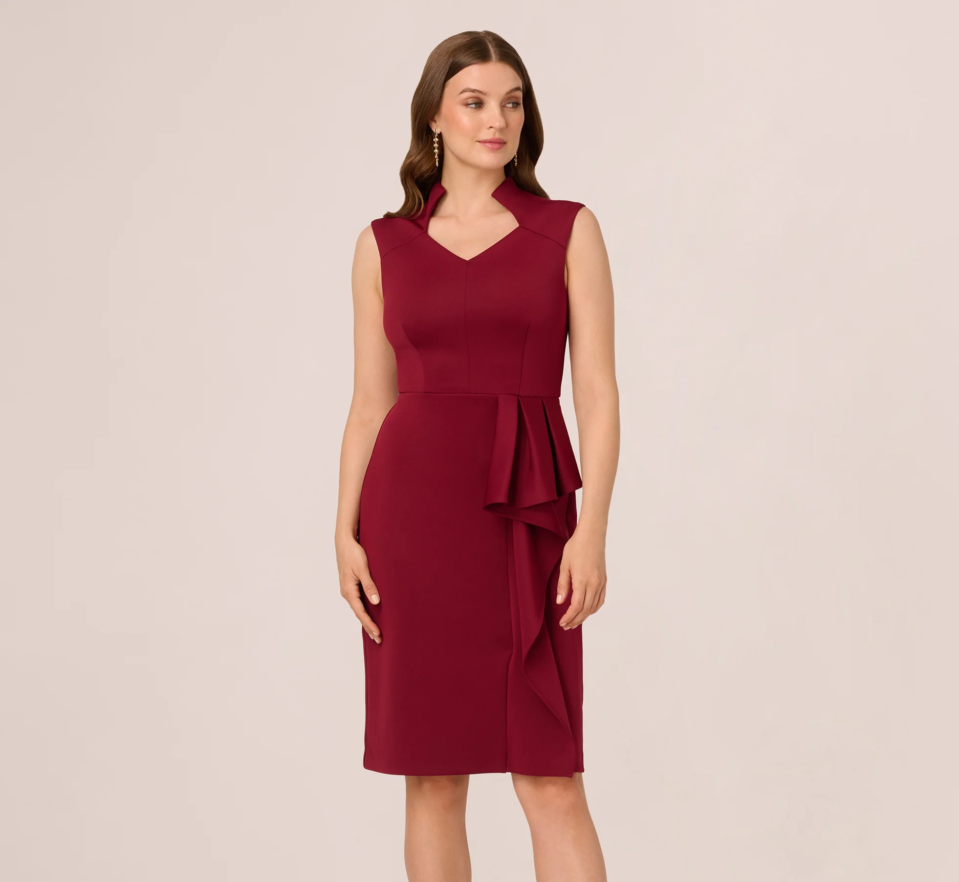Sleeveless Queen Anne Sheath Dress In Crimson Haze - Image 2