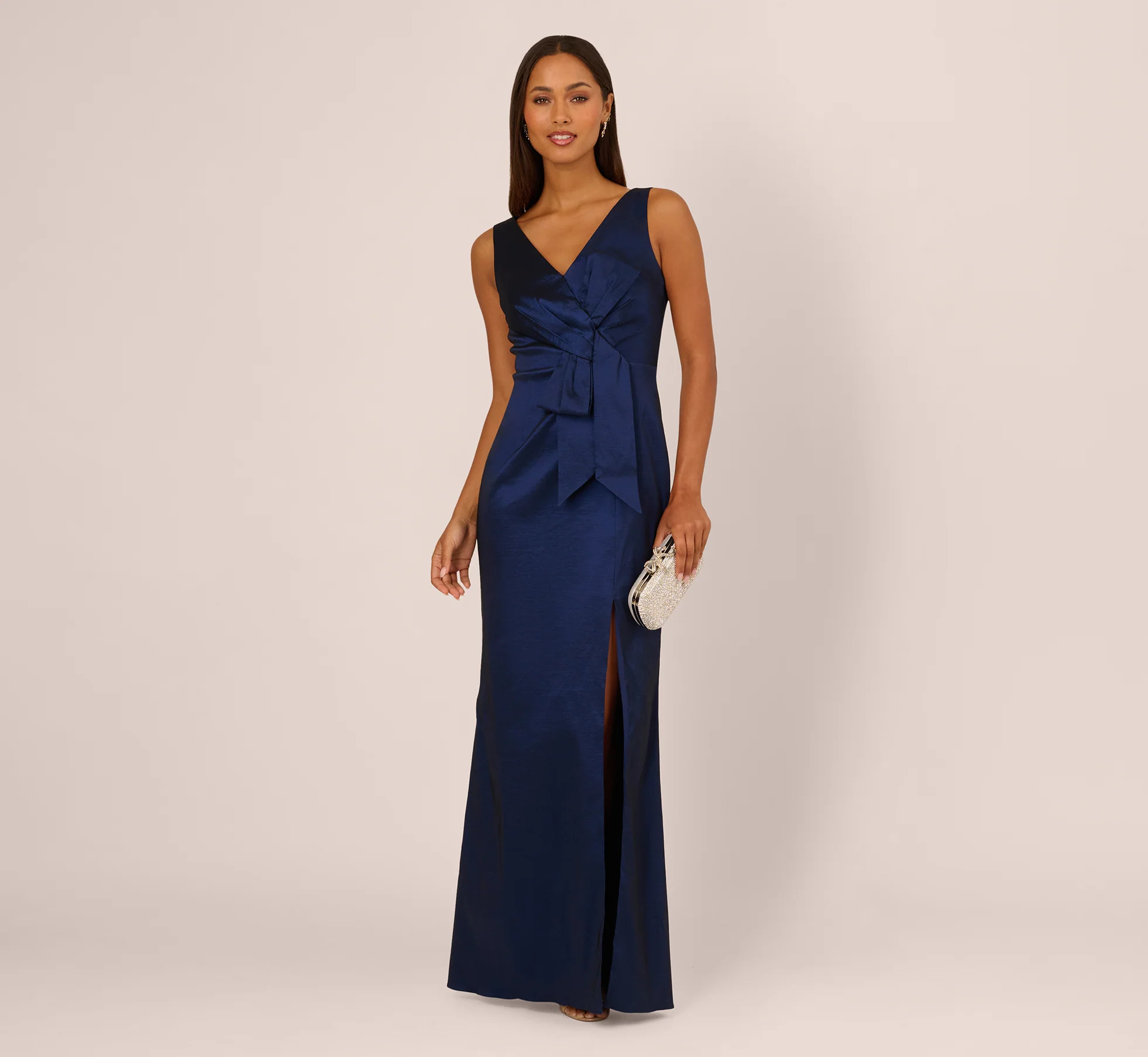 Sleeveless Taffeta Bow Gown In Antique Blue - Image 2