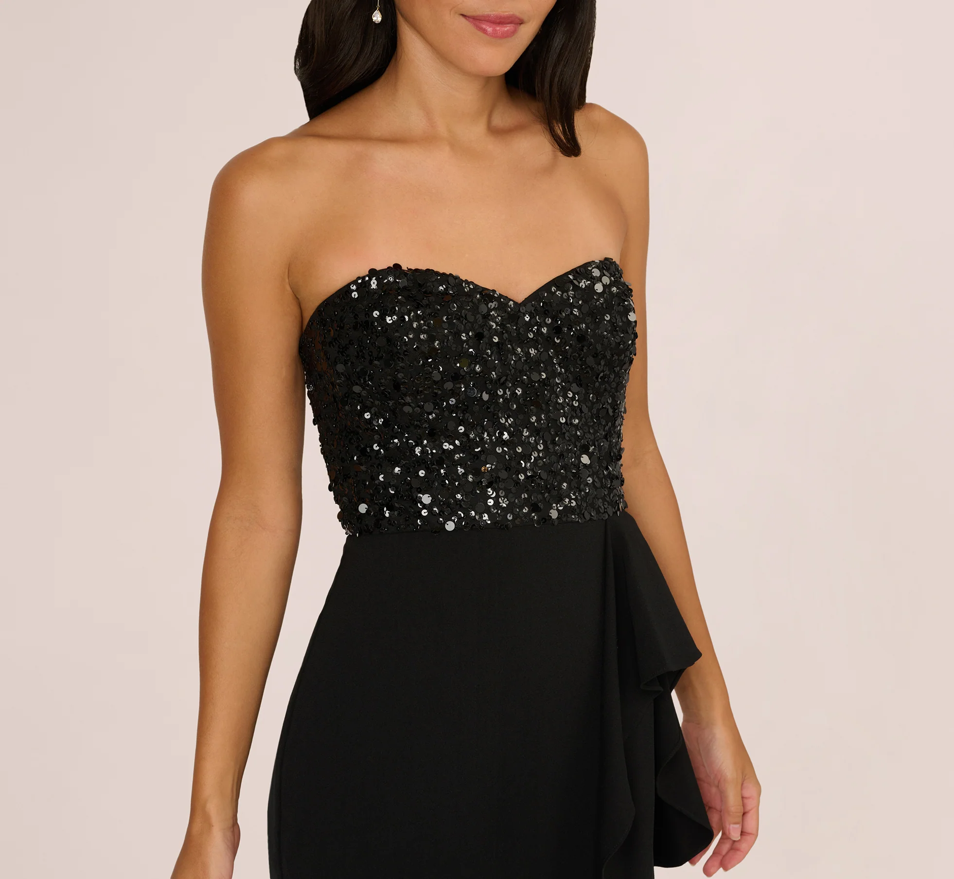 Strapless Sequin Ruffle Combo Gown In Black - Image 4