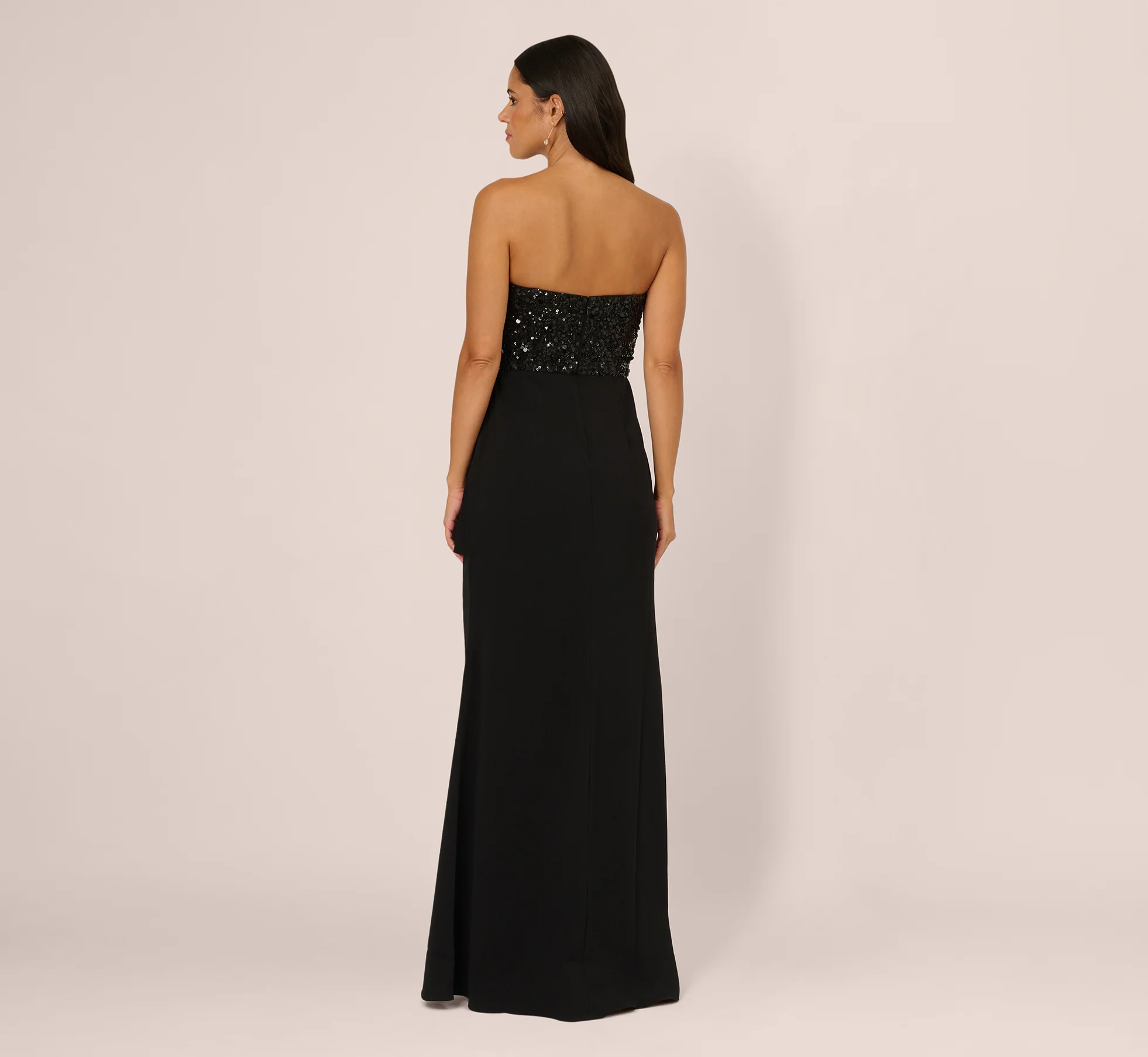 Strapless Sequin Ruffle Combo Gown In Black - Image 5