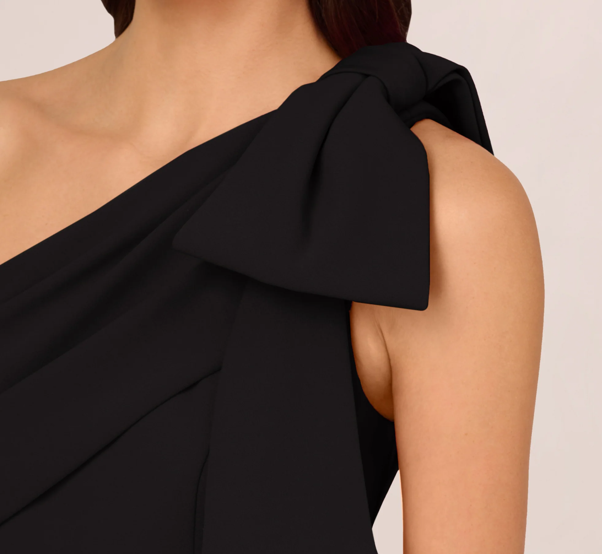 Stretch Crepe One Shoulder Mermaid Gown With Bow Accent In Black - Image 4