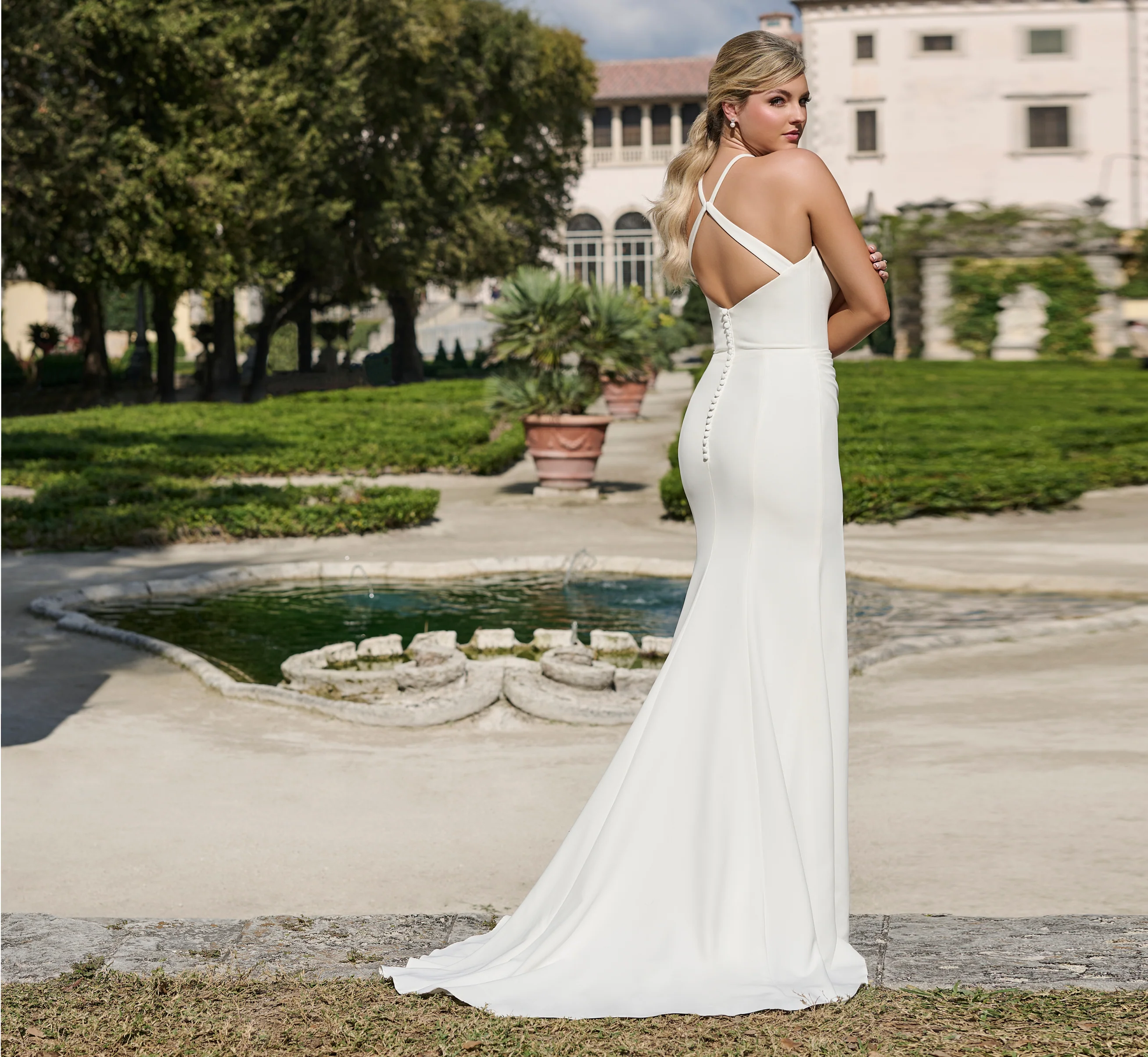 Stretch Crepe slim gown in Ivory - Image 2