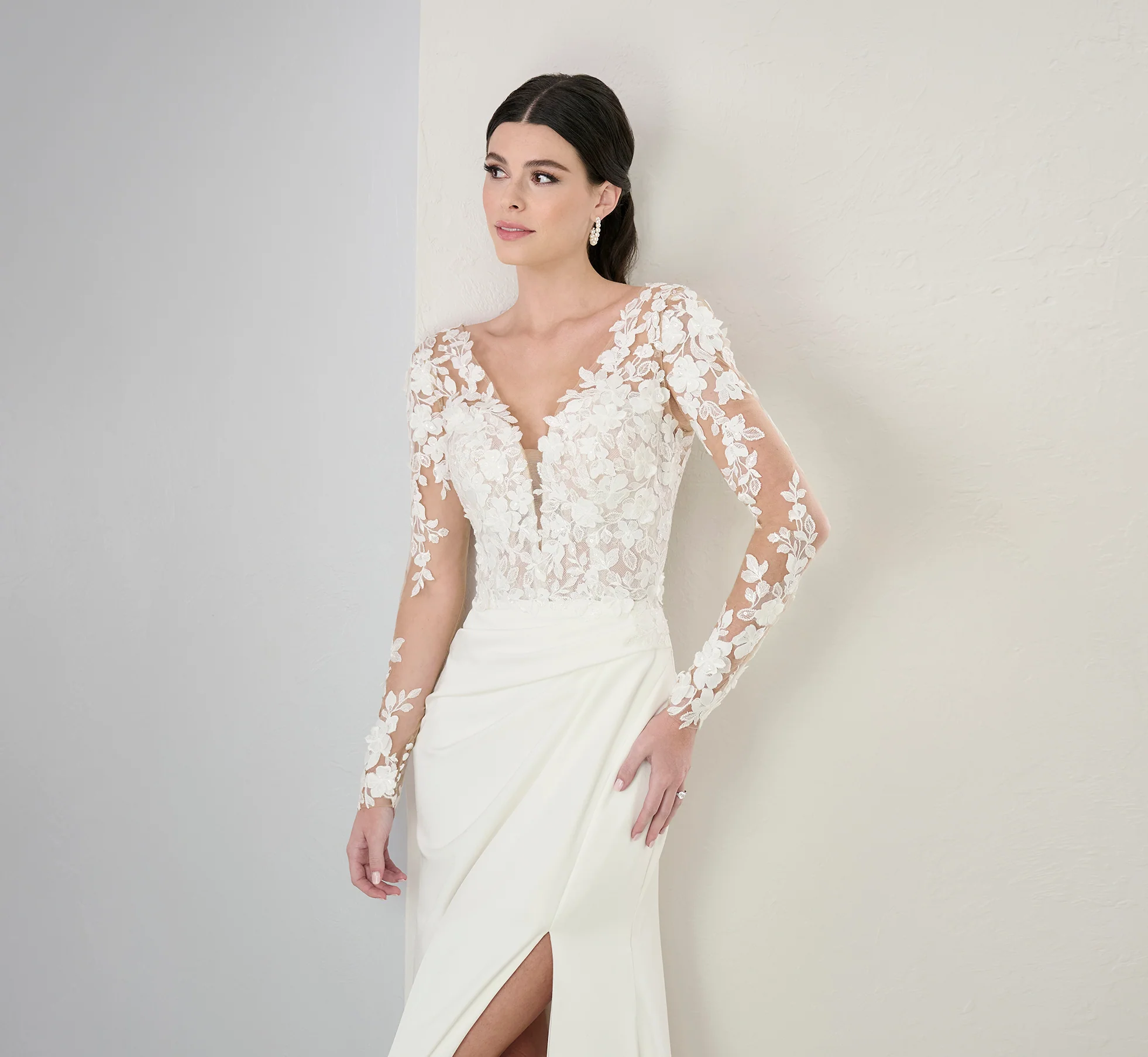 Stretch Matte Charmeuse Gown In Ivory Nude - Image 3