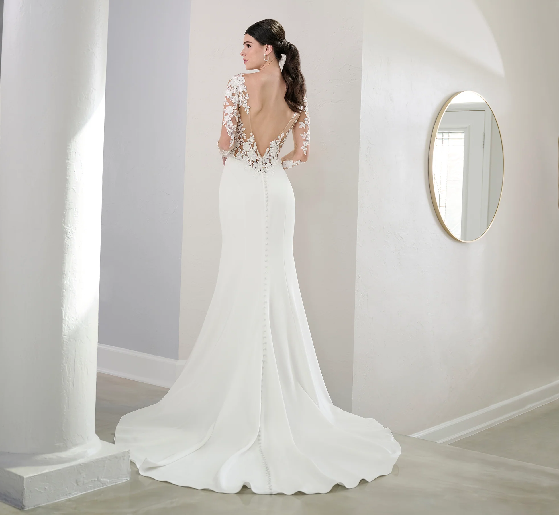 Stretch Matte Charmeuse Gown In Ivory Nude - Image 4