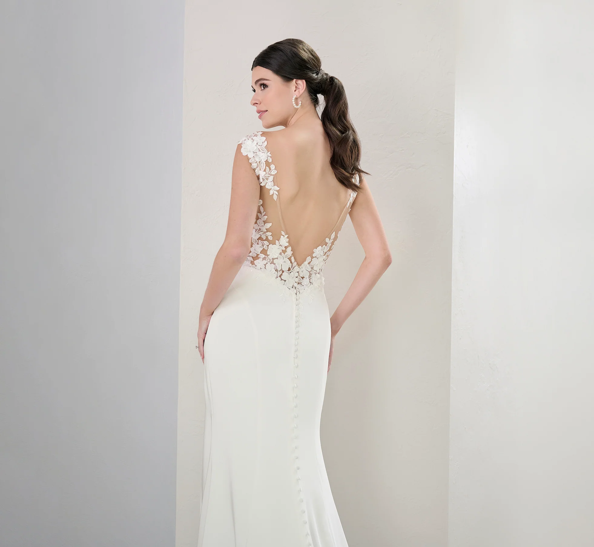Stretch Matte Charmeuse Gown In Ivory Nude - Image 5