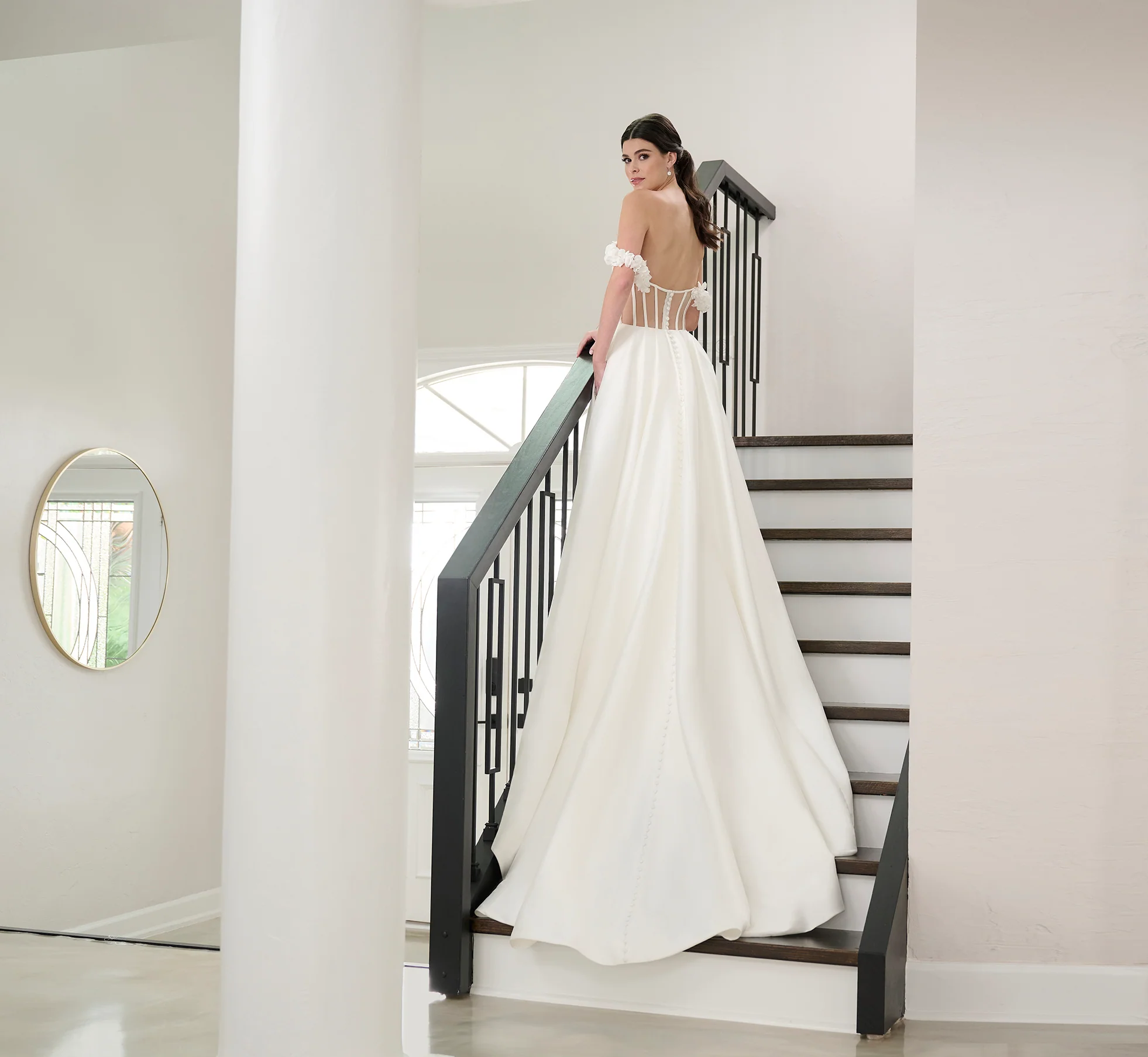 Stretch Mikado Gown In Ivory Nude - Image 3