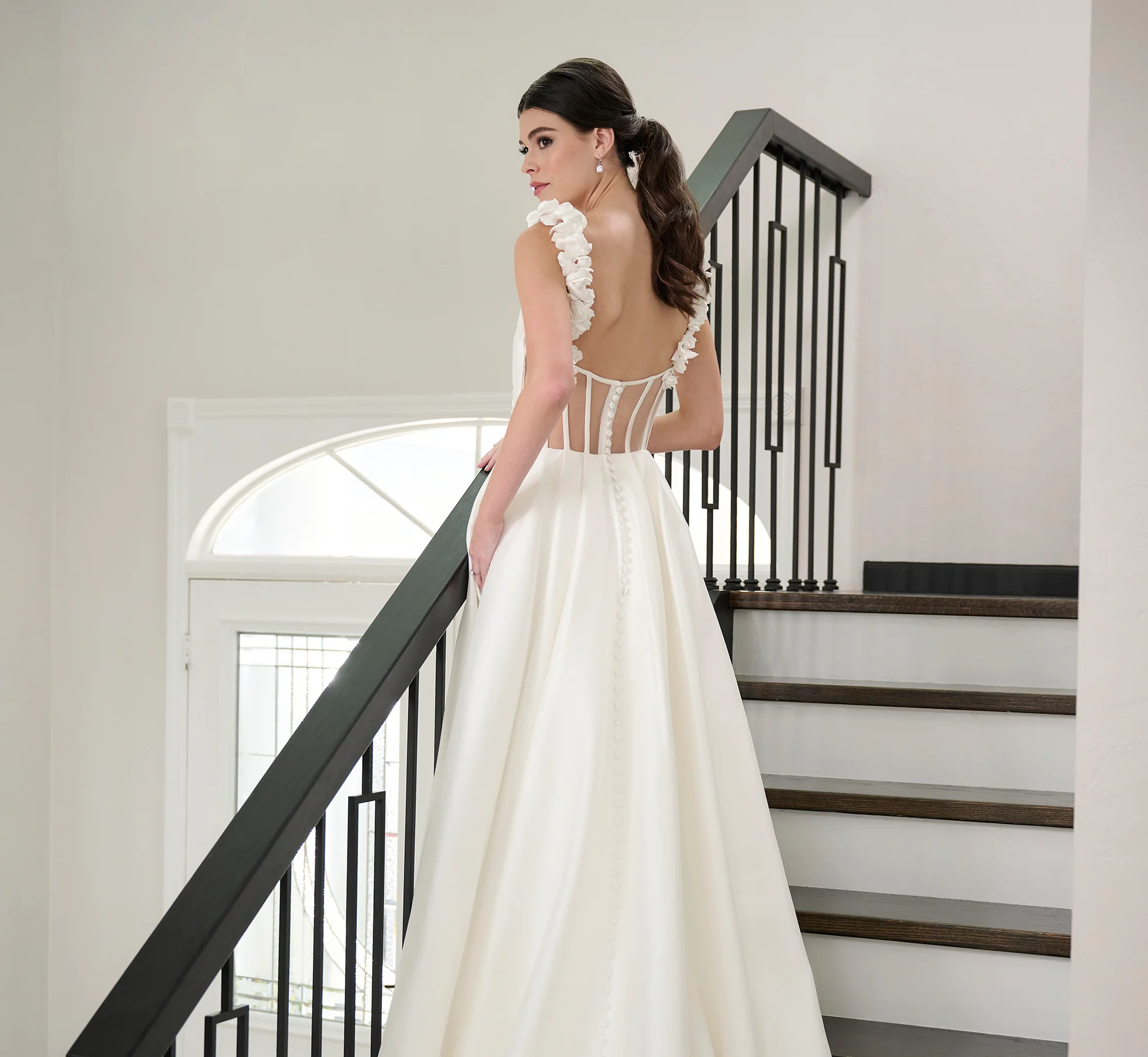 Stretch Mikado Gown In Ivory Nude - Image 4