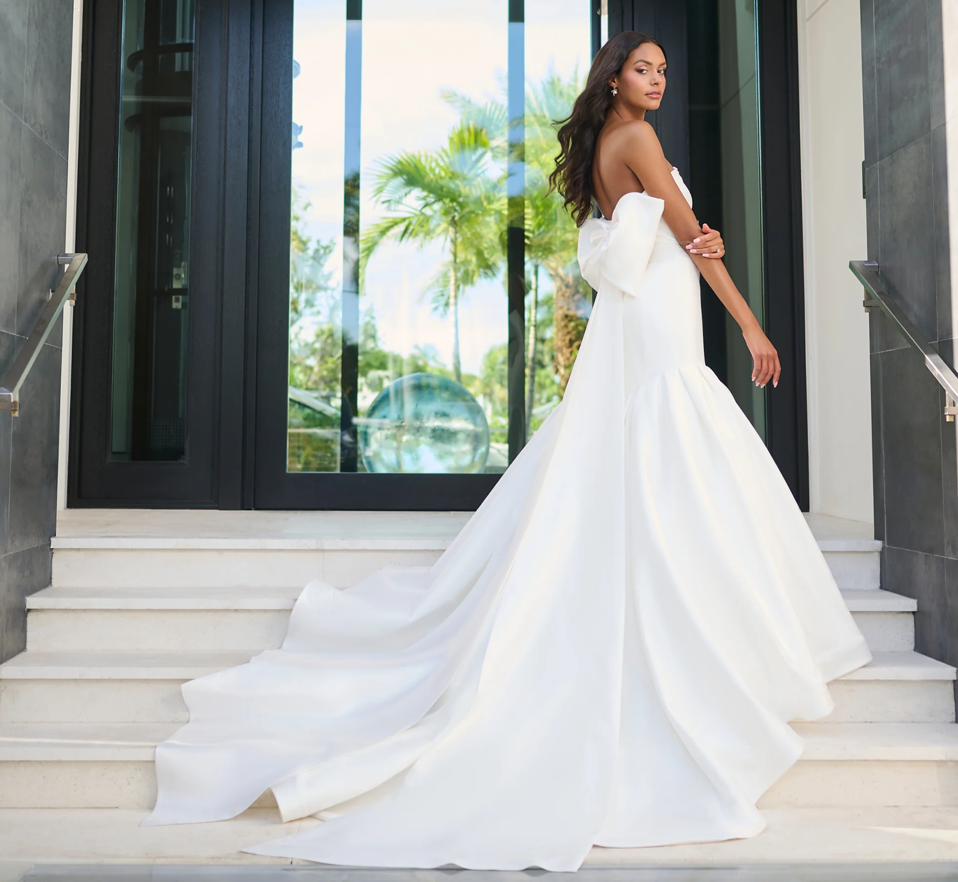 Stretch Mikado Mermaid Gown in Light Ivory - Image 2