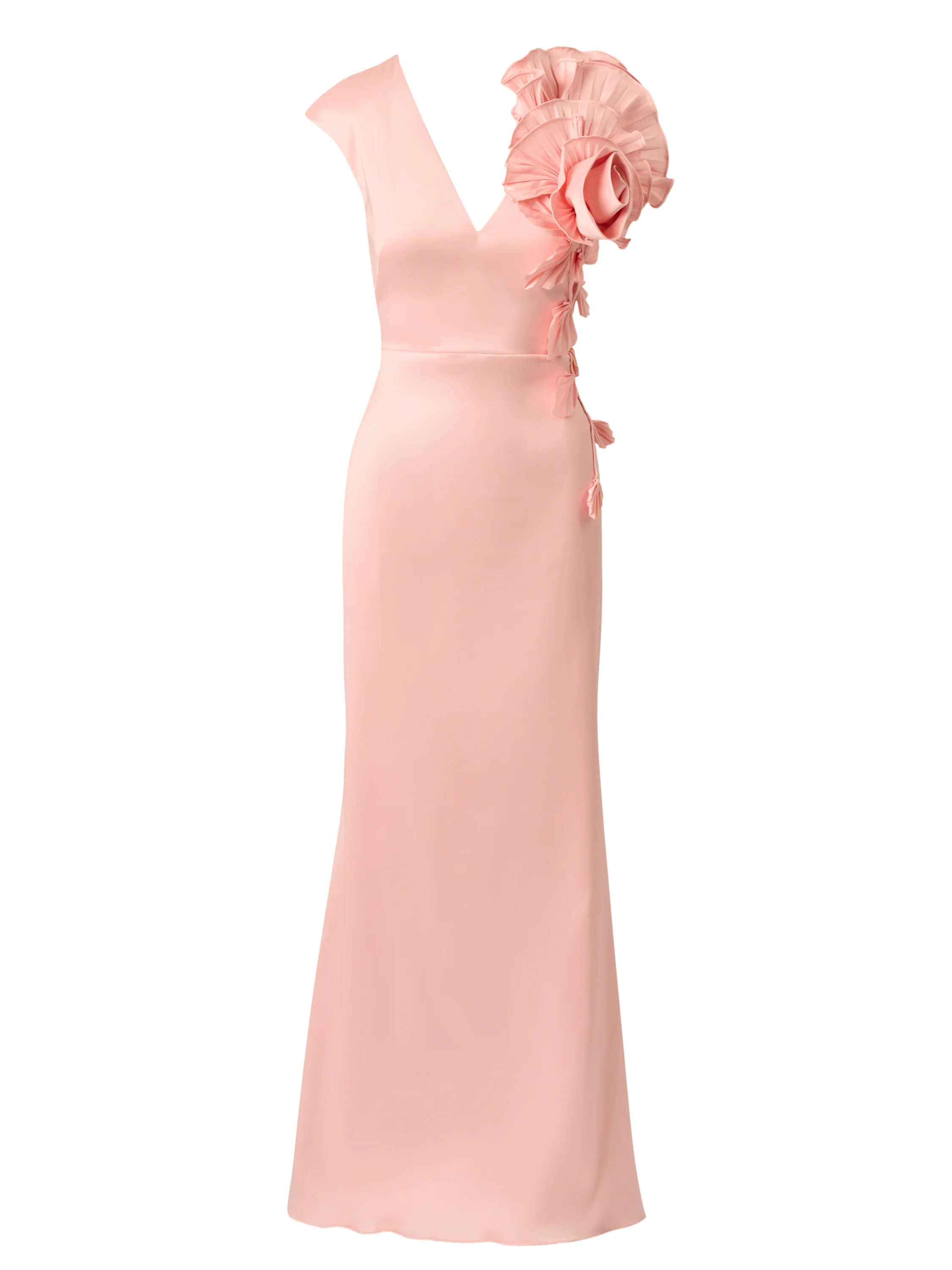 Stretch Mikado Rosette Shoulder Gown In Pink Cloud - Image 8