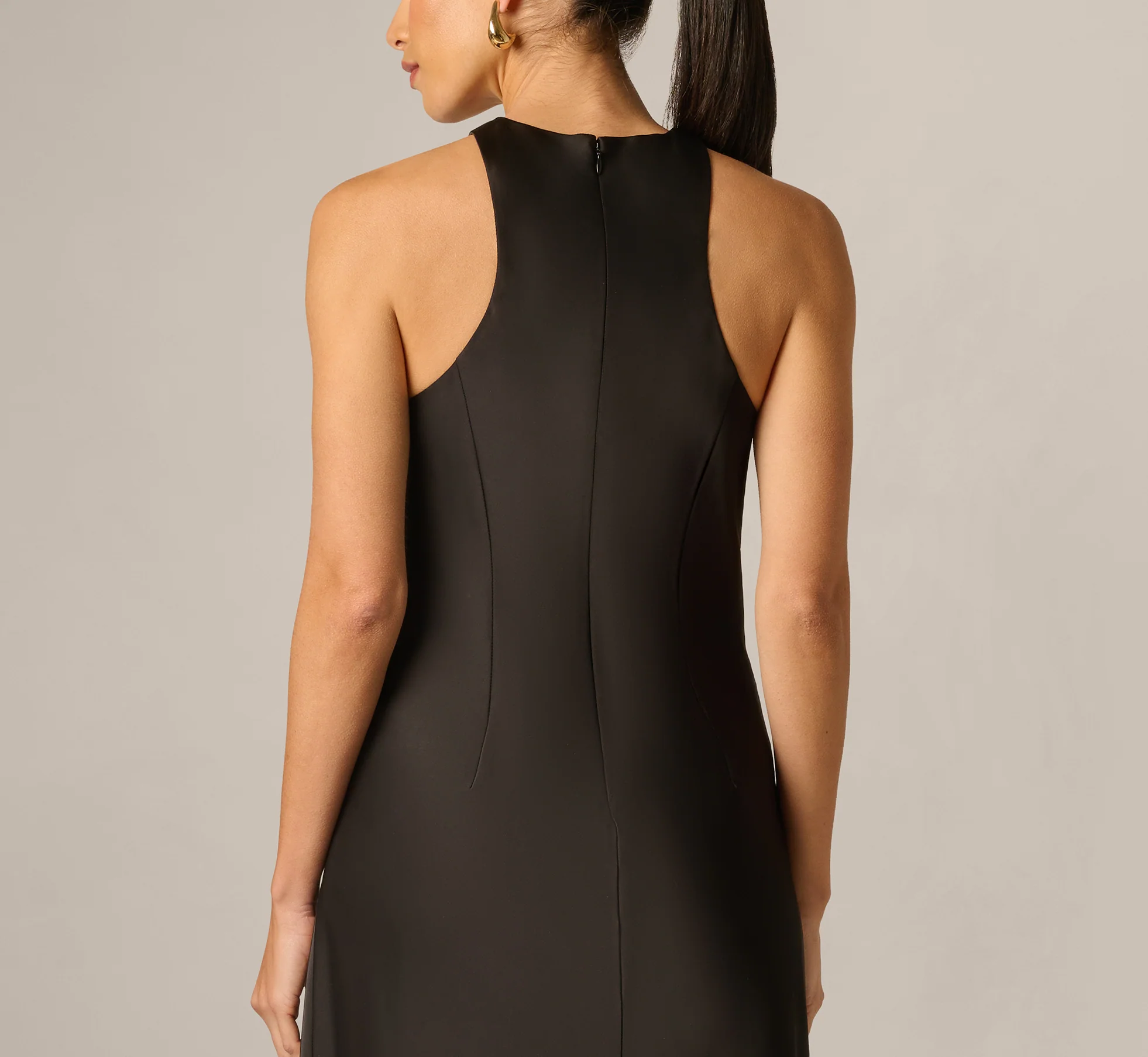 Stretch Satin Hardware Halter Collar Gown In Black - Image 4