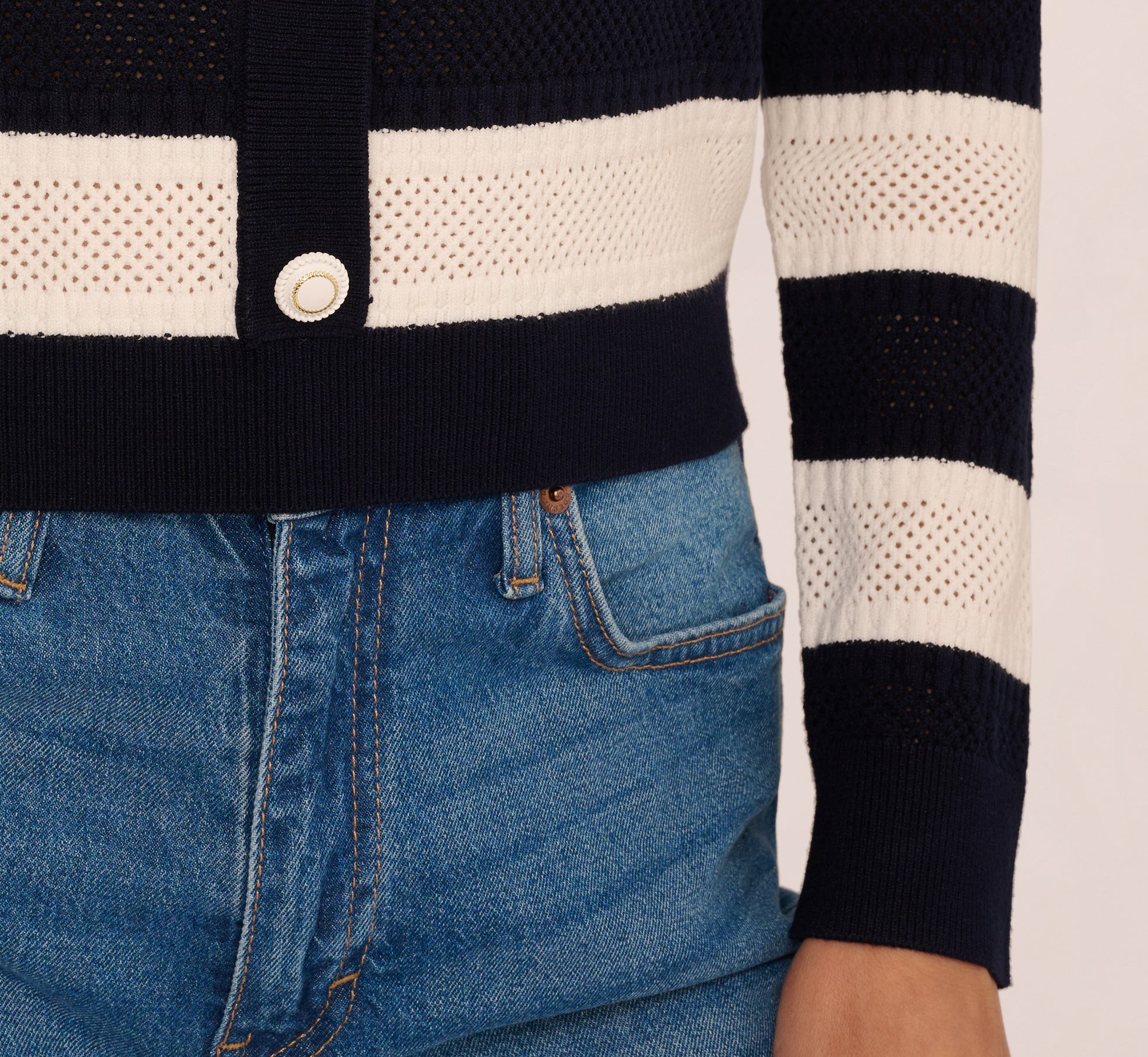 Striped Open Knit Sailor Collar Cardigan In Blue Moon Ivory - Image 5