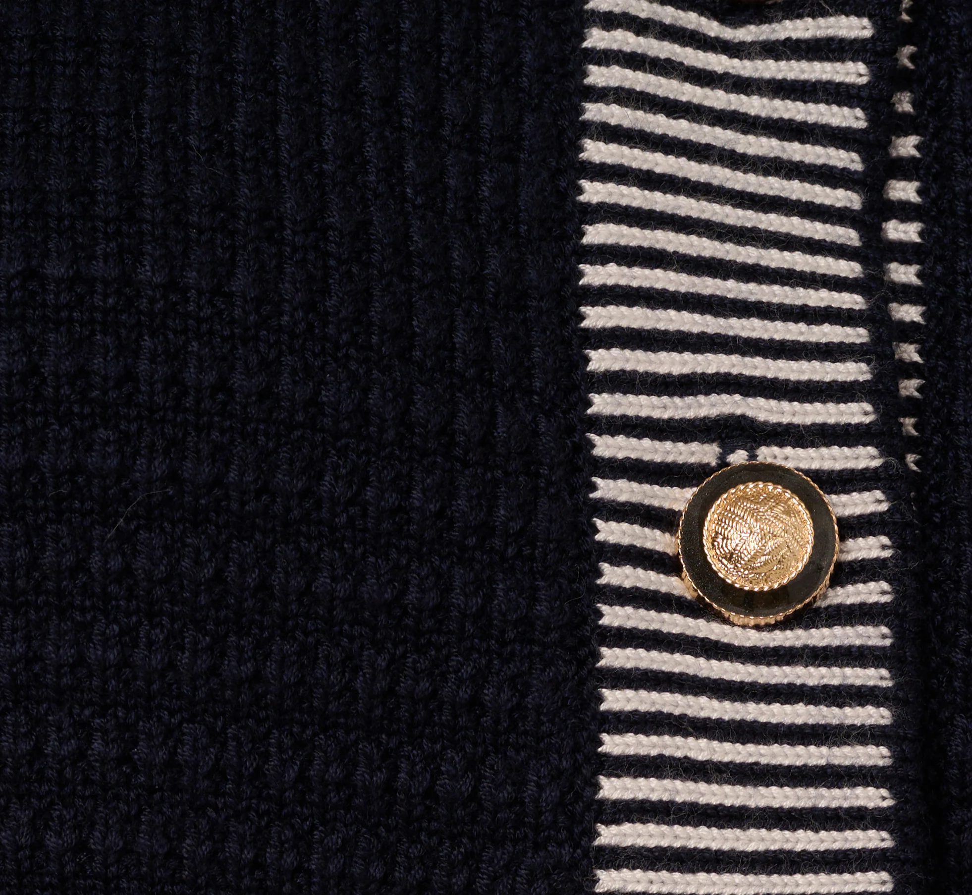 Striped Trim Cardigan Sweater Vest In Navy Ivory - Image 7