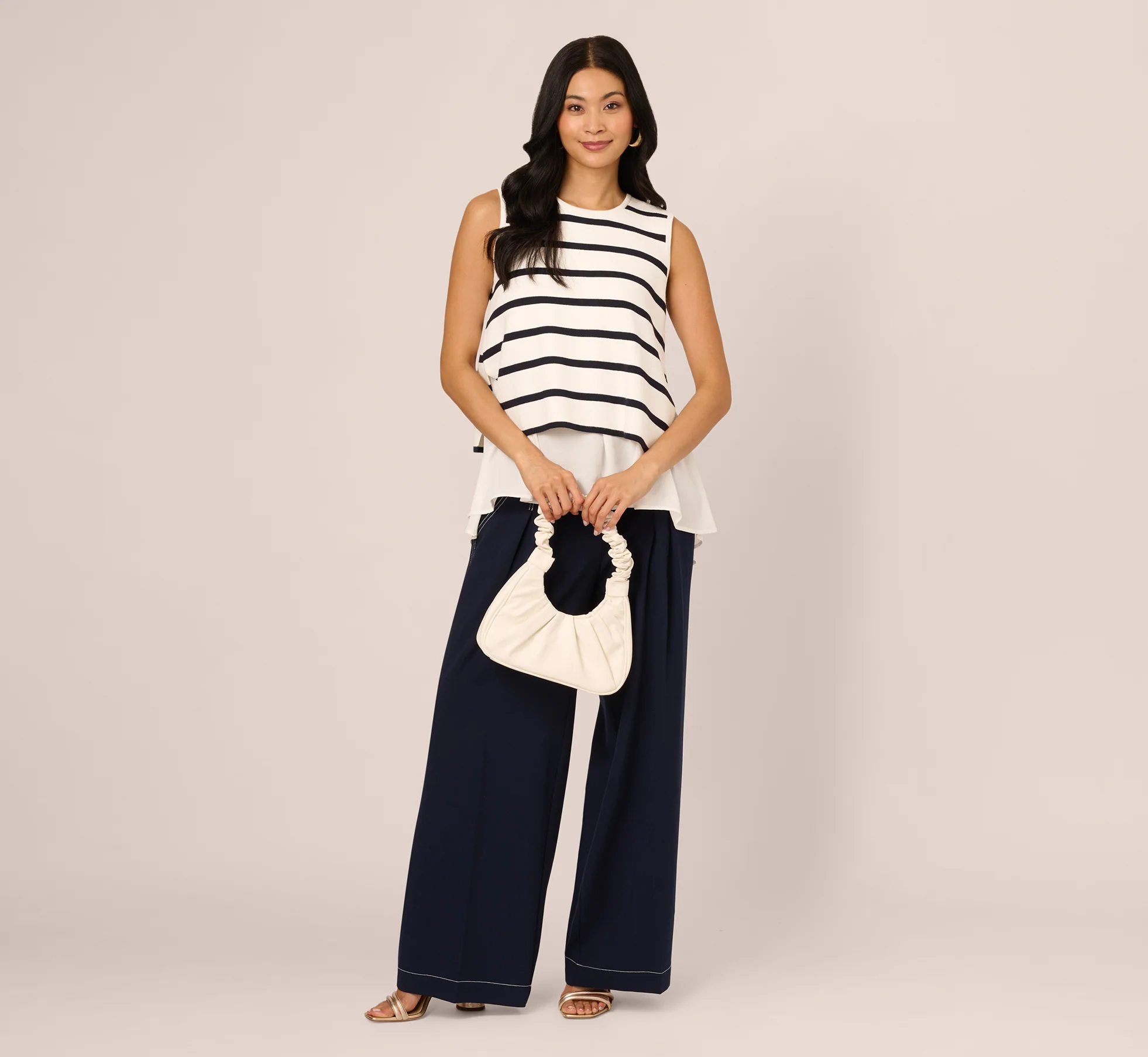 Tie Back Twofer Tank Sweater In Ivory Navy W  Ivory - Image 3