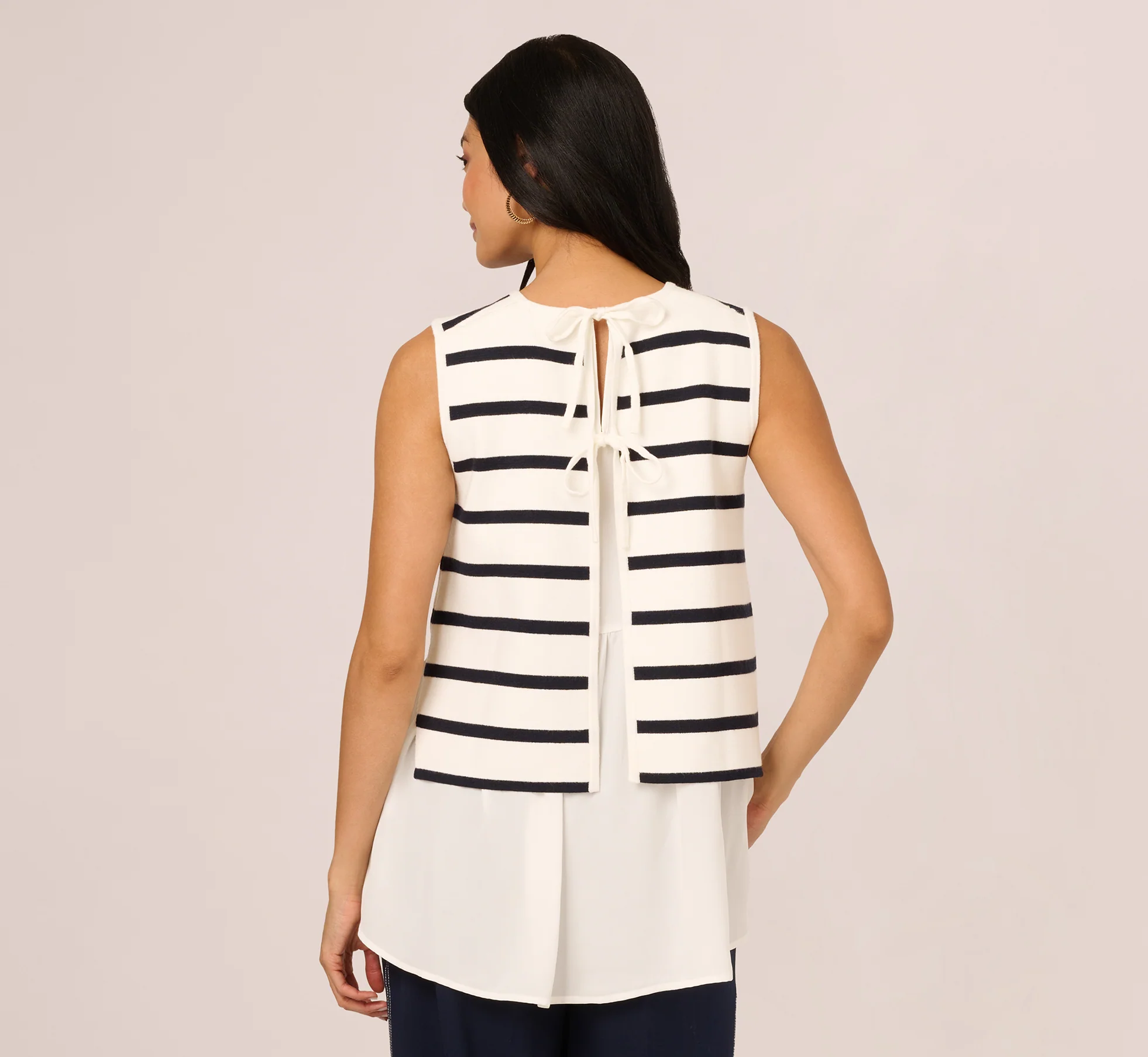 Tie Back Twofer Tank Sweater In Ivory Navy W  Ivory - Image 7