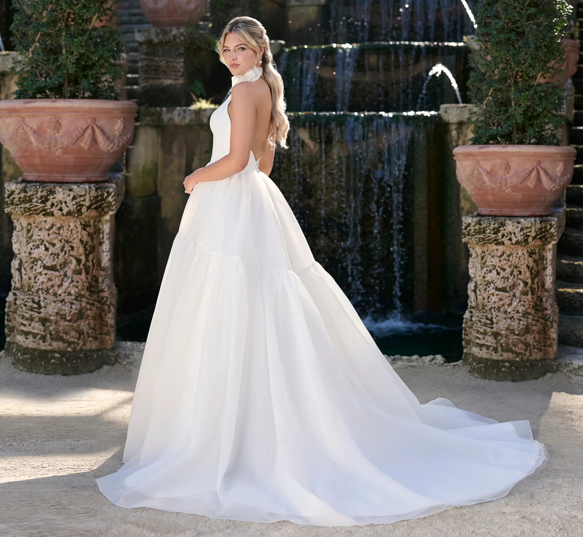Tiered Gazar ballgown in Ivory - Image 2