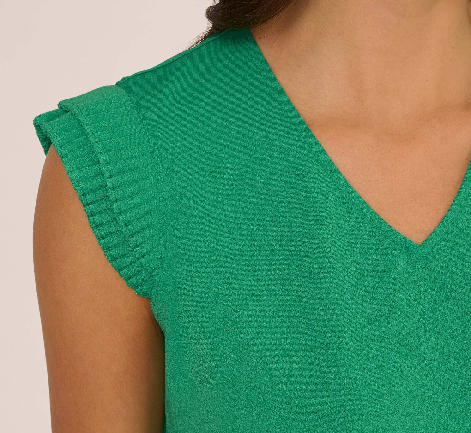 V-Neck Top With Pleated Flutter Sleeves In Simply Green - Image 4