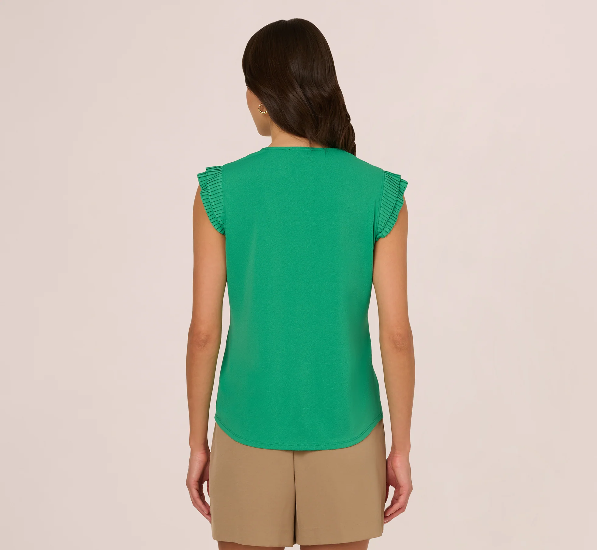 V-Neck Top With Pleated Flutter Sleeves In Simply Green - Image 6