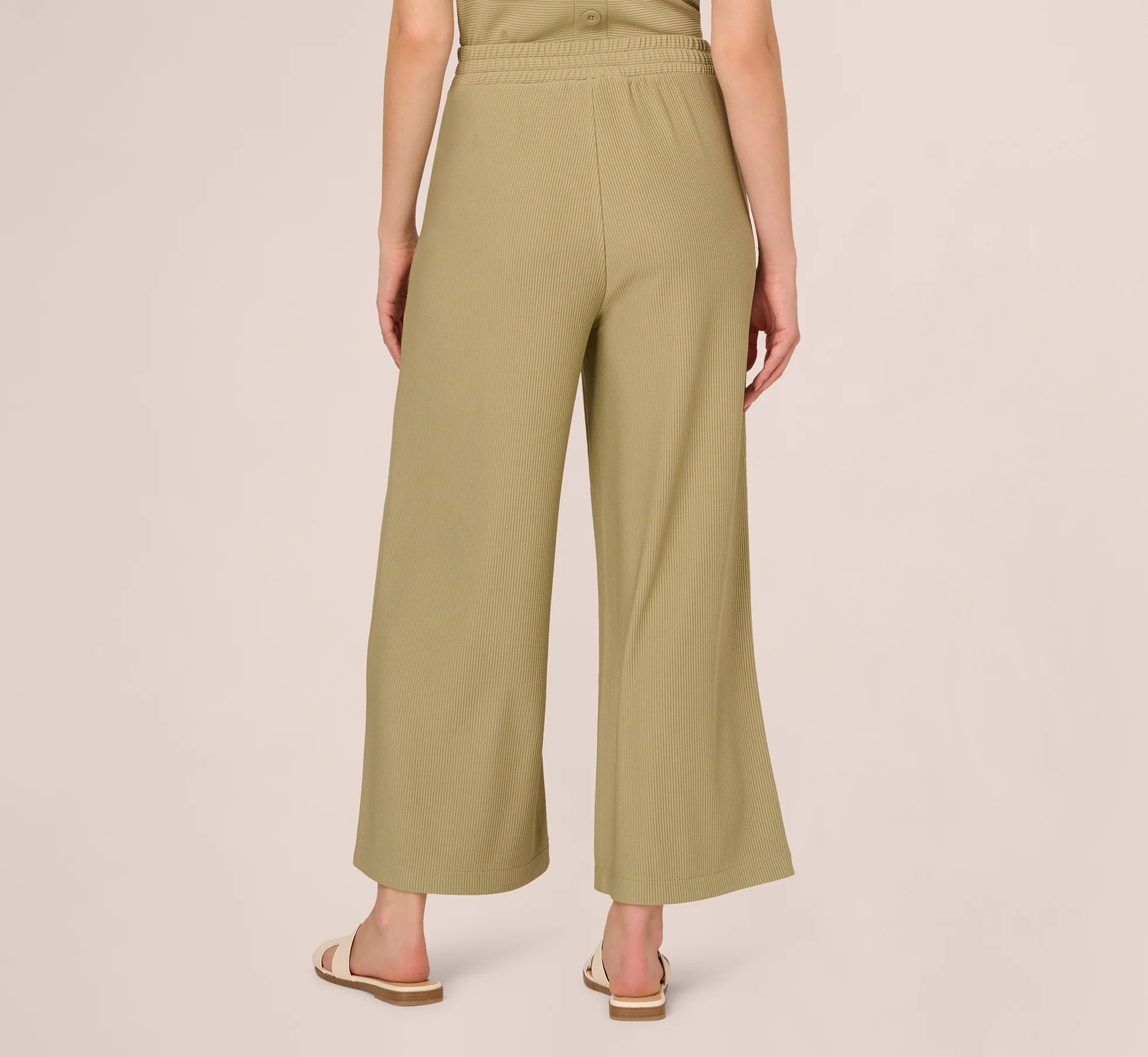 Wide Leg Rib Knit Pants In Dusty Sage Green - Image 5
