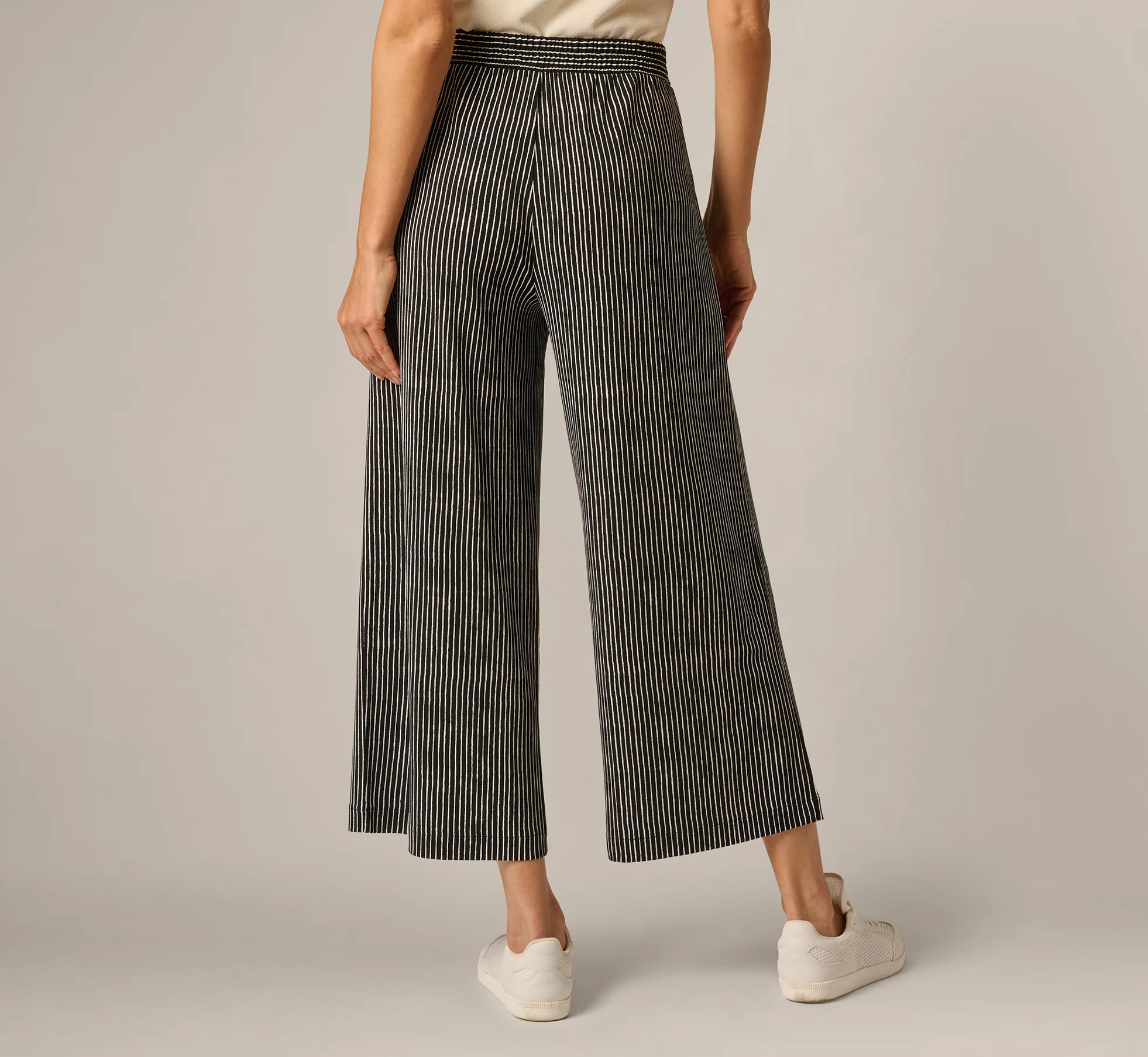 Wide Leg Tie Belt Stretch Pant In Black Ripple Stripe - Image 5
